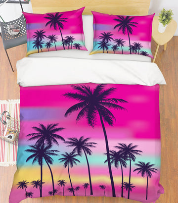 3D Red Sky Coconut Tree 16156 Bed Pillowcases Quilt