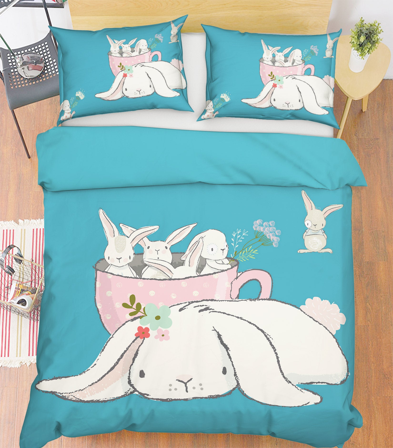 3D Rabbit 13034 Bed Pillowcases Quilt