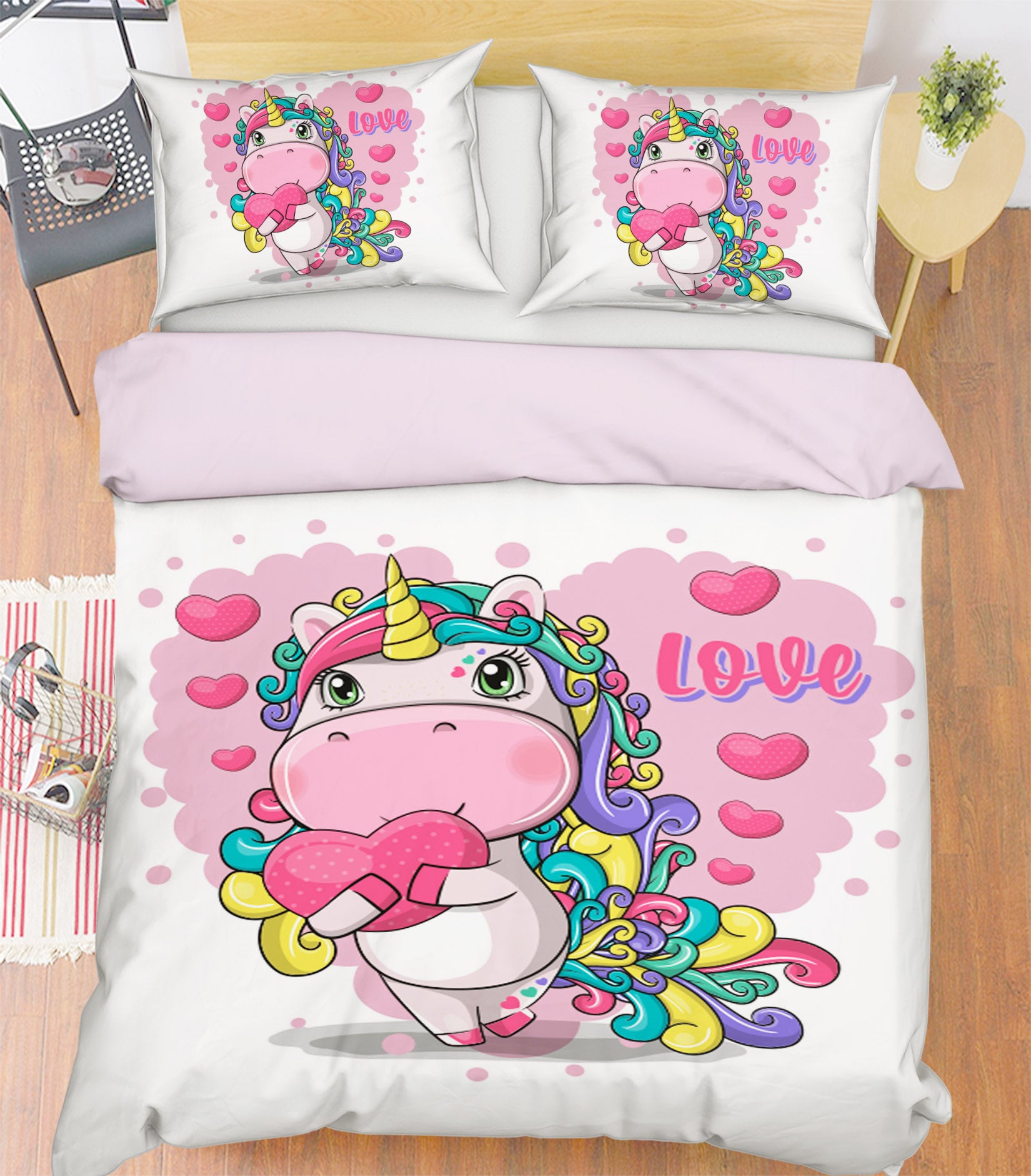 3D Cartoon Heart Unicorn 59041 Bed Pillowcases Quilt