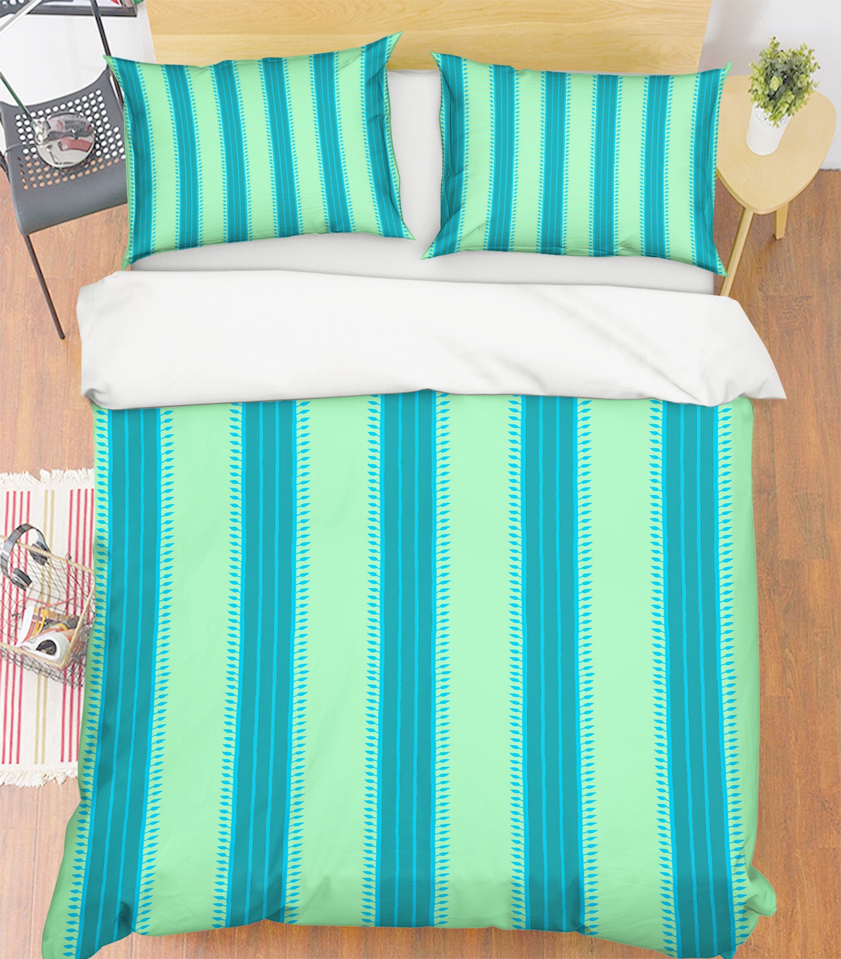3D Green Vertical Stripes 079 Bed Pillowcases Quilt
