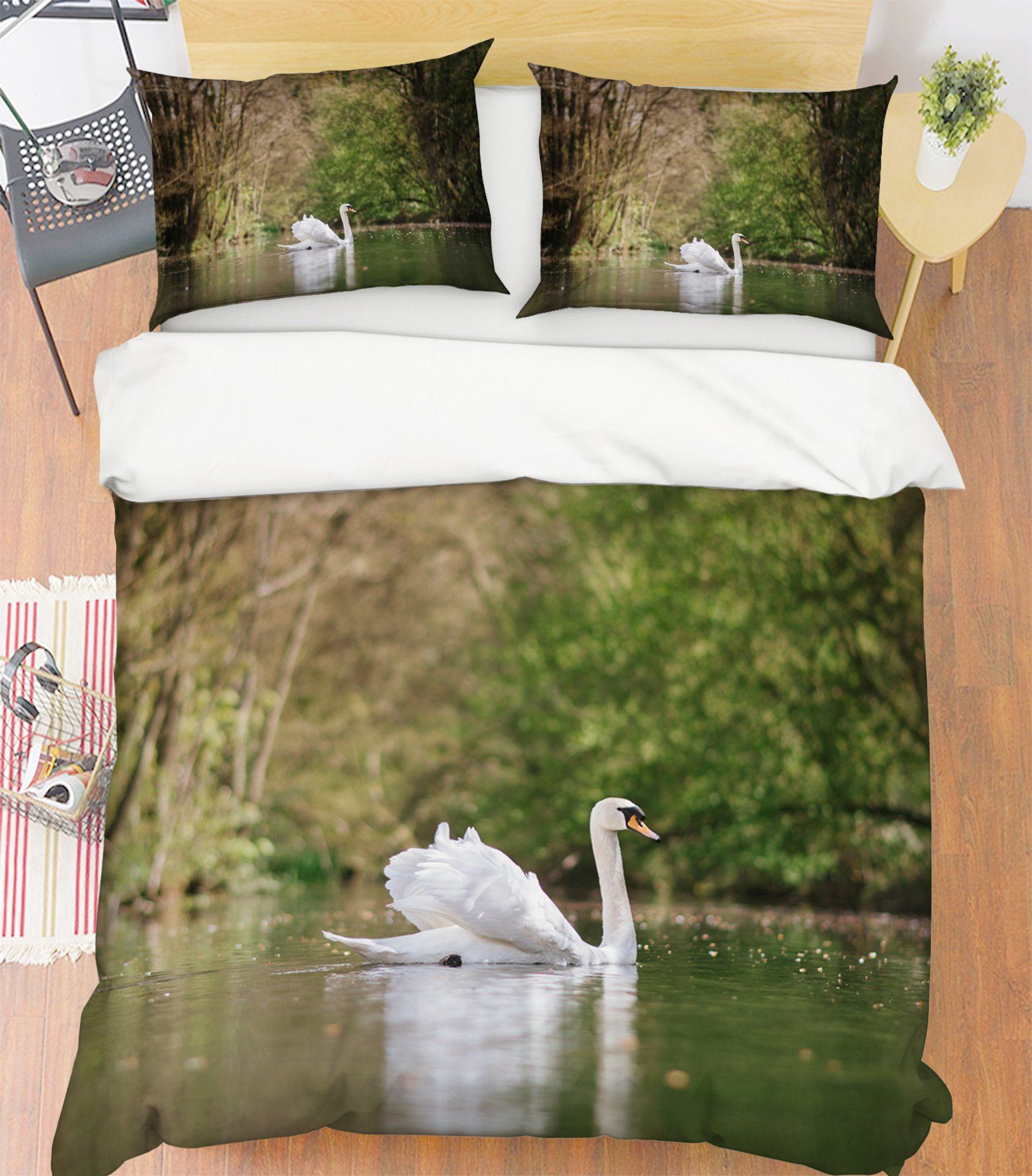 3D White Swan 2009 Bed Pillowcases Quilt Quiet Covers AJ Creativity Home 