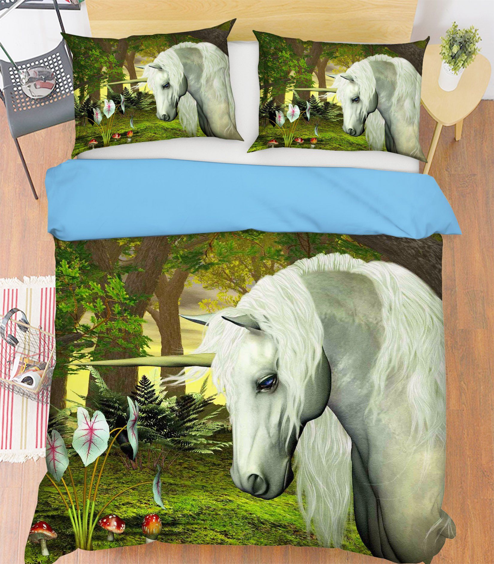3D Mushroom Unicorn 032 Bed Pillowcases Quilt Wallpaper AJ Wallpaper 