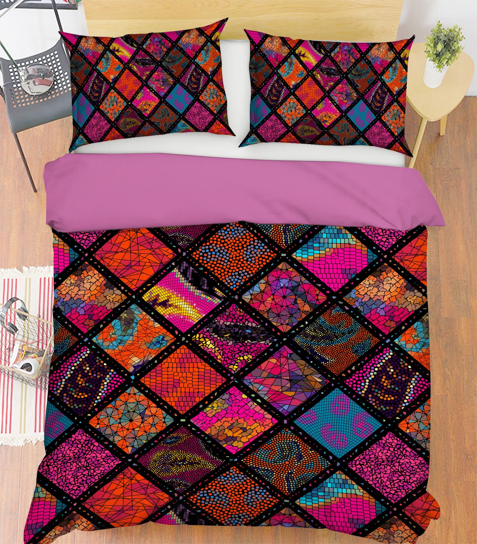3D Red Diamond Pattern 14084 Bed Pillowcases Quilt