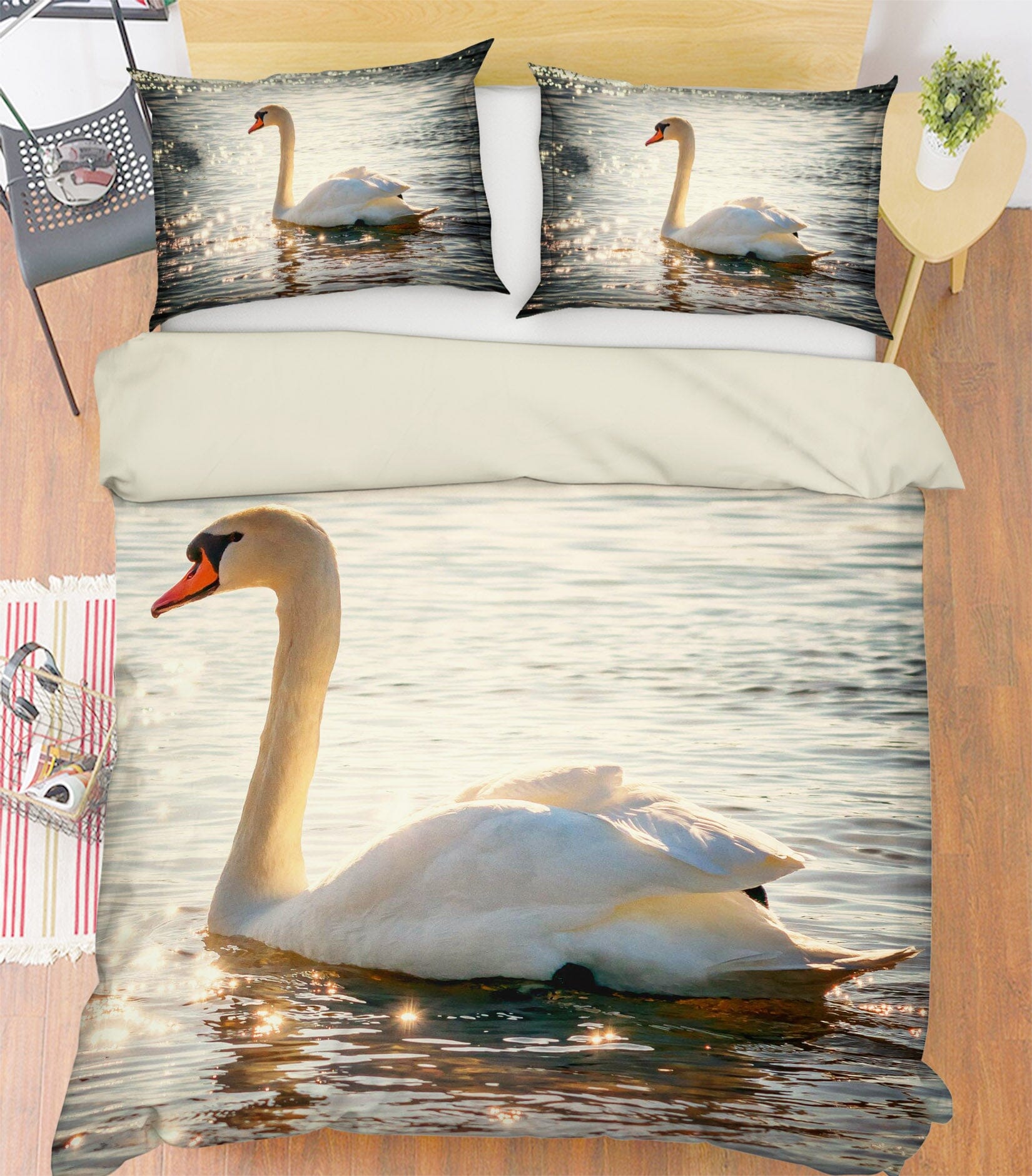 3D White Swan 1946 Bed Pillowcases Quilt Quiet Covers AJ Creativity Home 