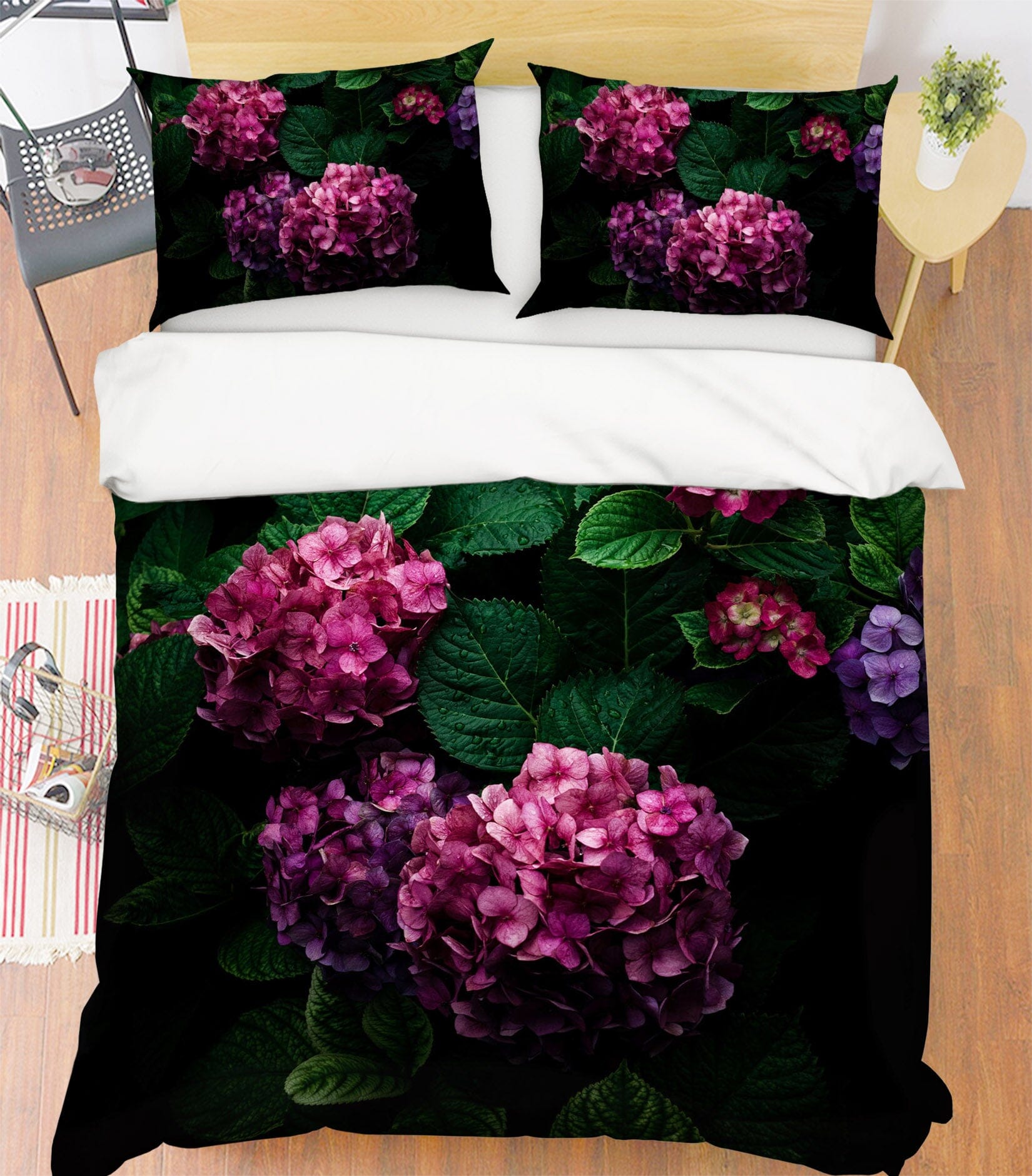 3D Pink Hydrangea 2008 Noirblanc777 Bedding Bed Pillowcases Quilt Quiet Covers AJ Creativity Home 