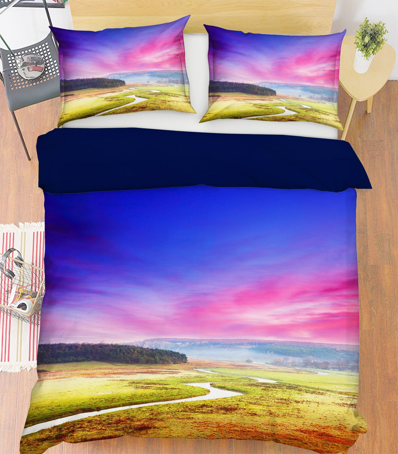 3D Prairie River 058 Bed Pillowcases Quilt