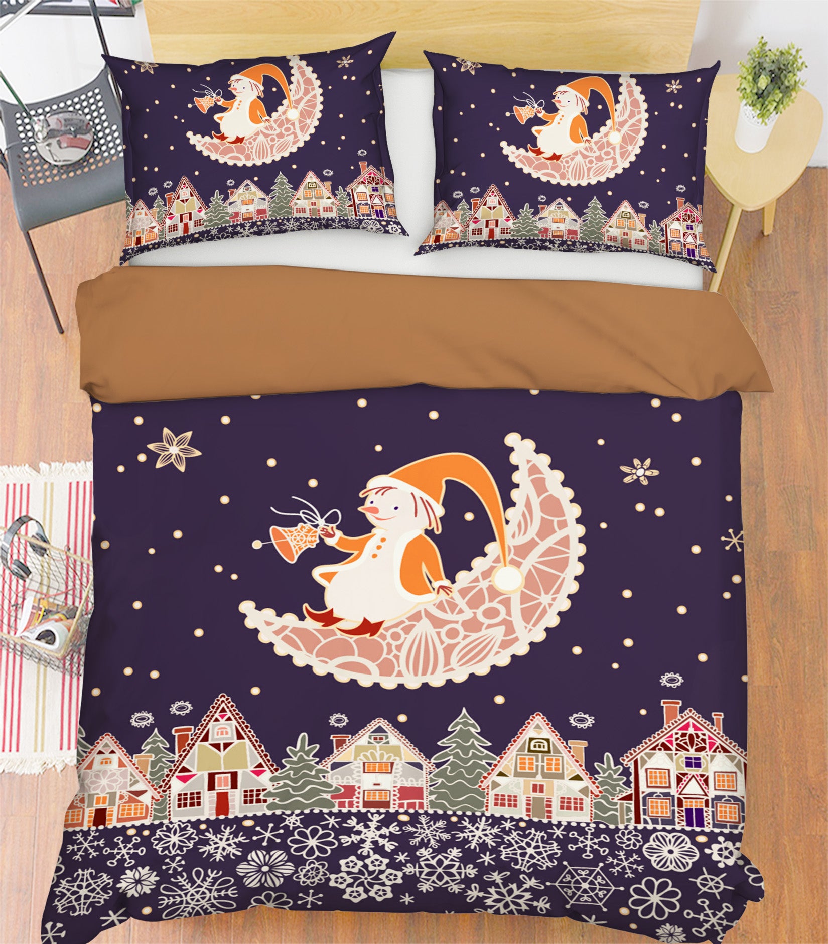 3D Moon Santa House 45038 Christmas Quilt Duvet Cover Xmas Bed Pillowcases