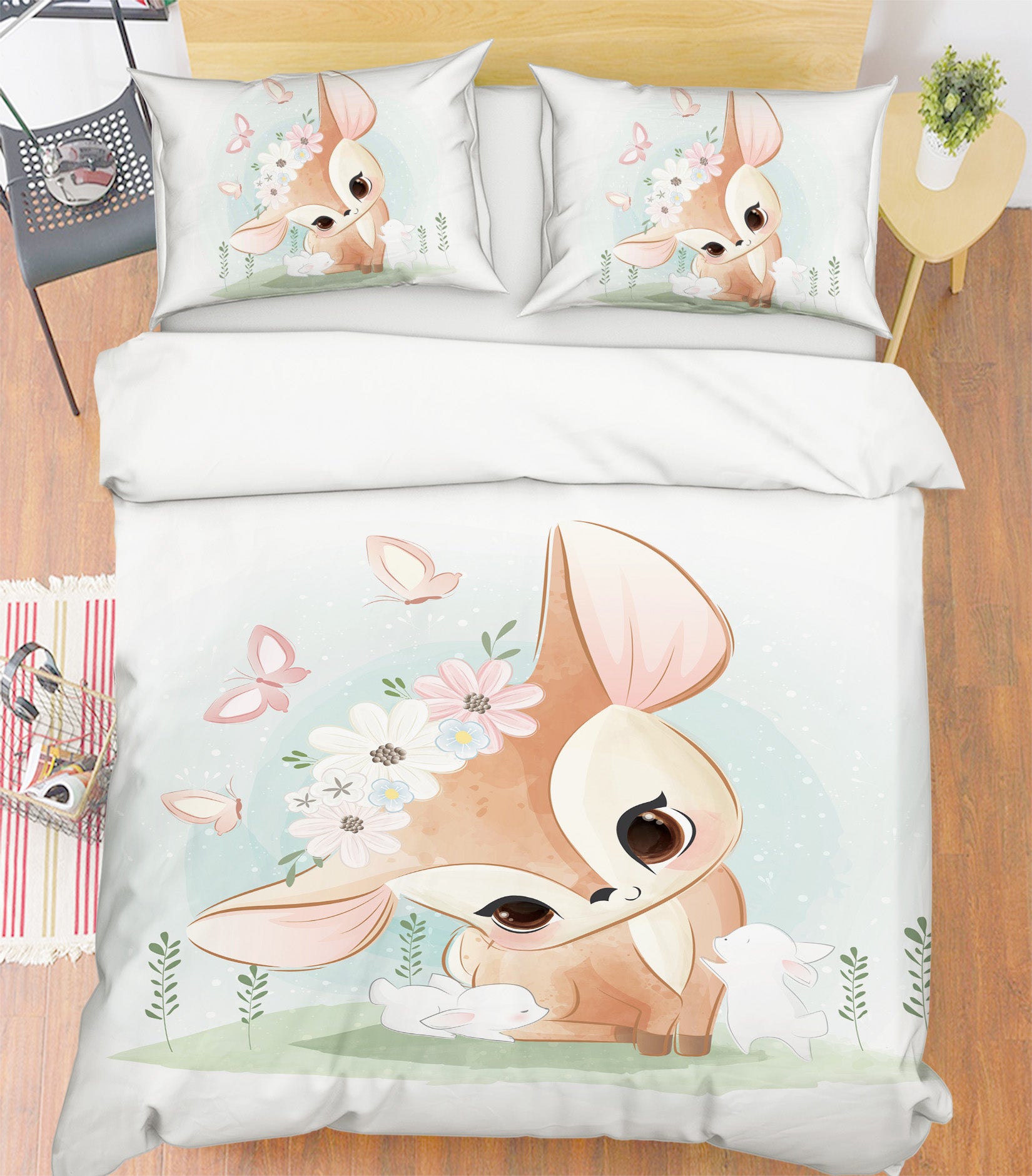 3D Deer Flowers Butterfly 59013 Bed Pillowcases Quilt