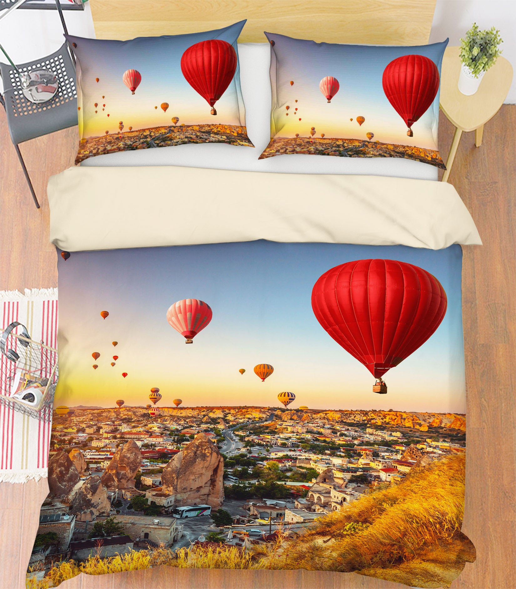 3D Red Hot Air Balloon 63170 Bed Pillowcases Quilt