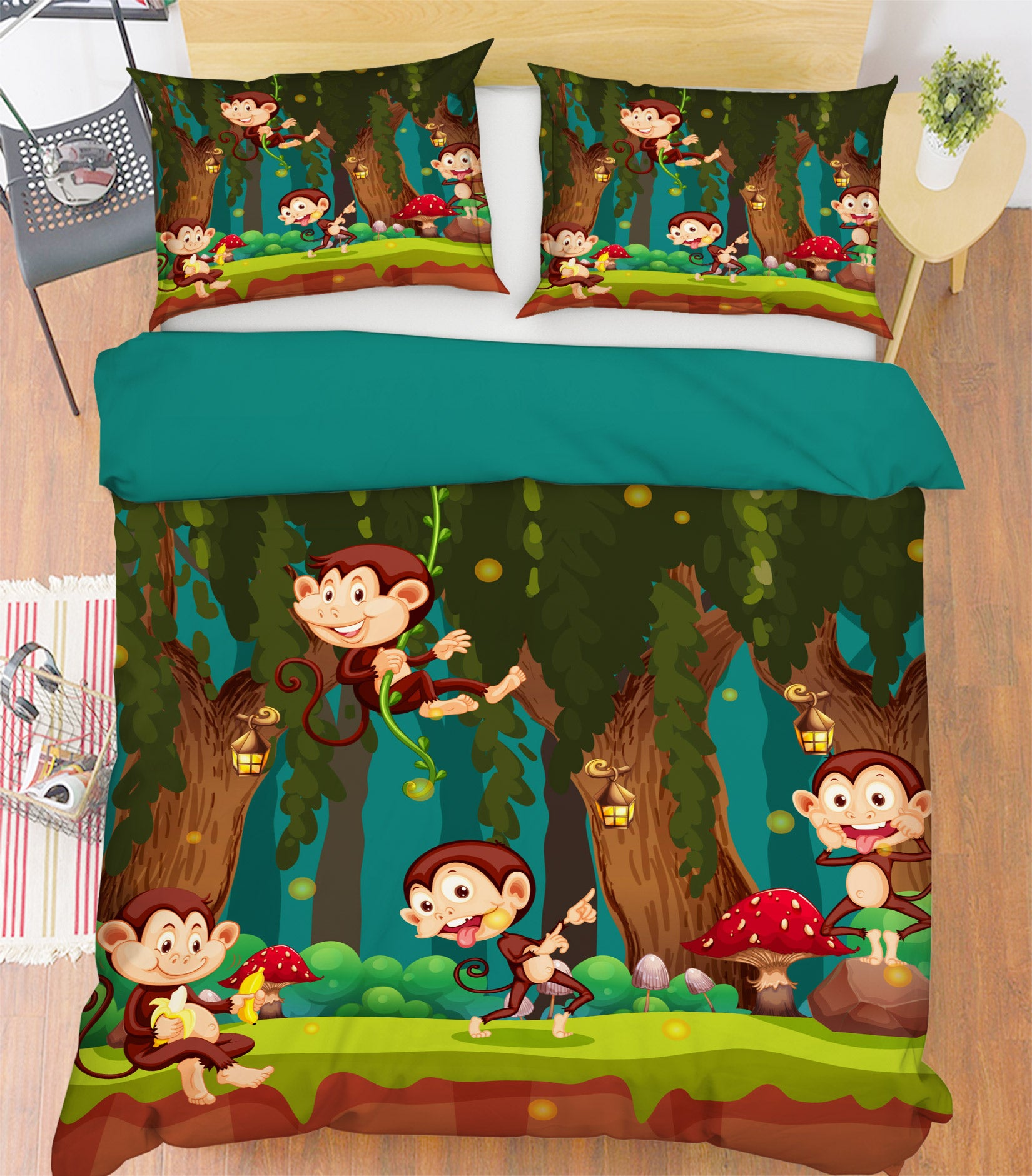 3D Forest Monkey 60057 Bed Pillowcases Quilt
