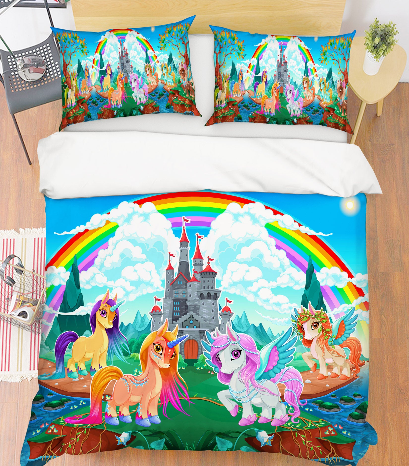 3D Color Unicorn Castle 60227 Bed Pillowcases Quilt
