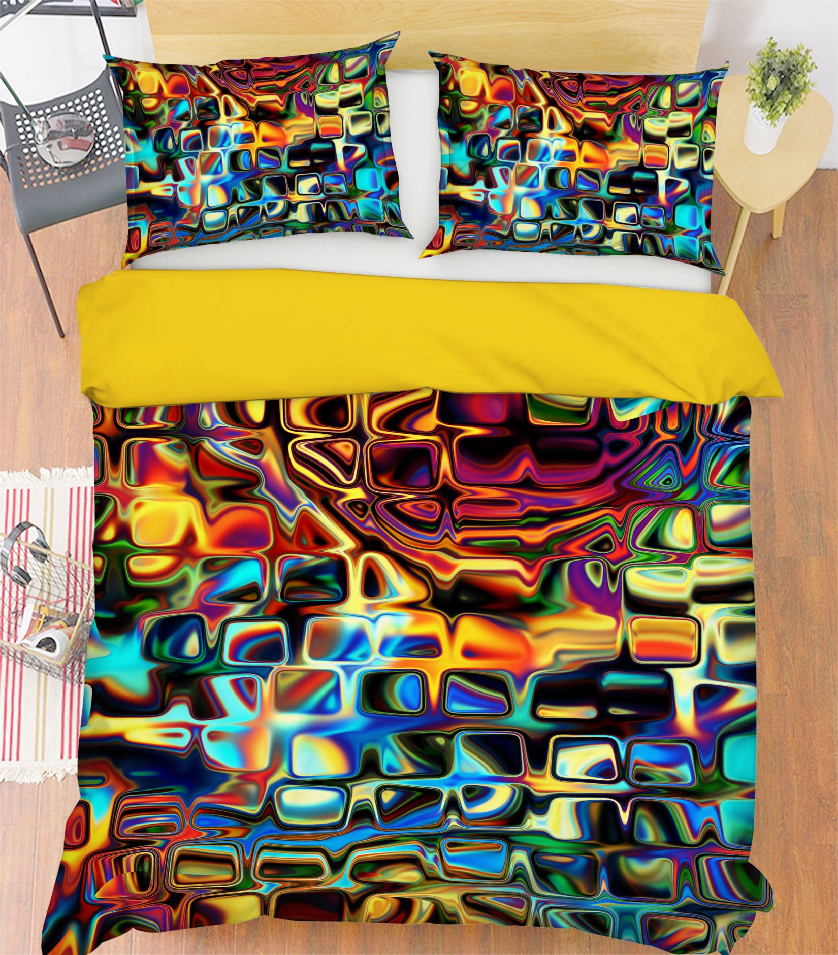 3D Multicolored Glass 13160 Bed Pillowcases Quilt