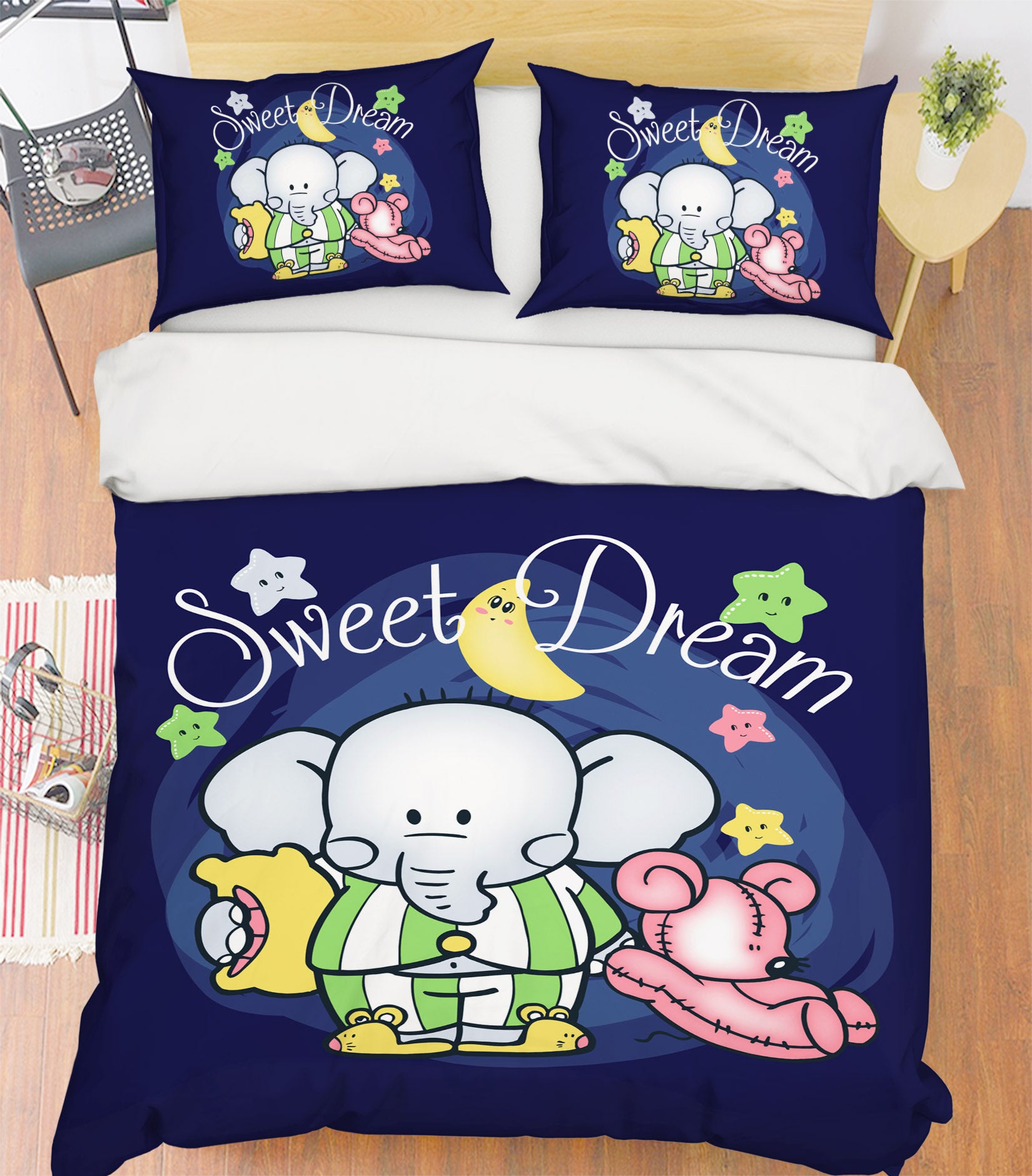3D Cartoon Elephant Moon Bear 58206 Bed Pillowcases Quilt