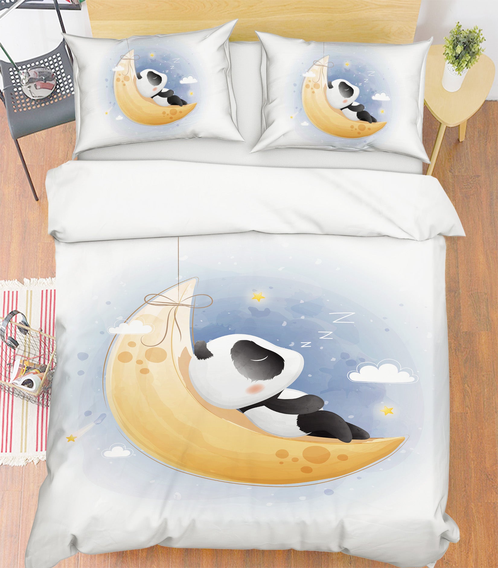 3D Moon Lotus Panda 58220 Bed Pillowcases Quilt