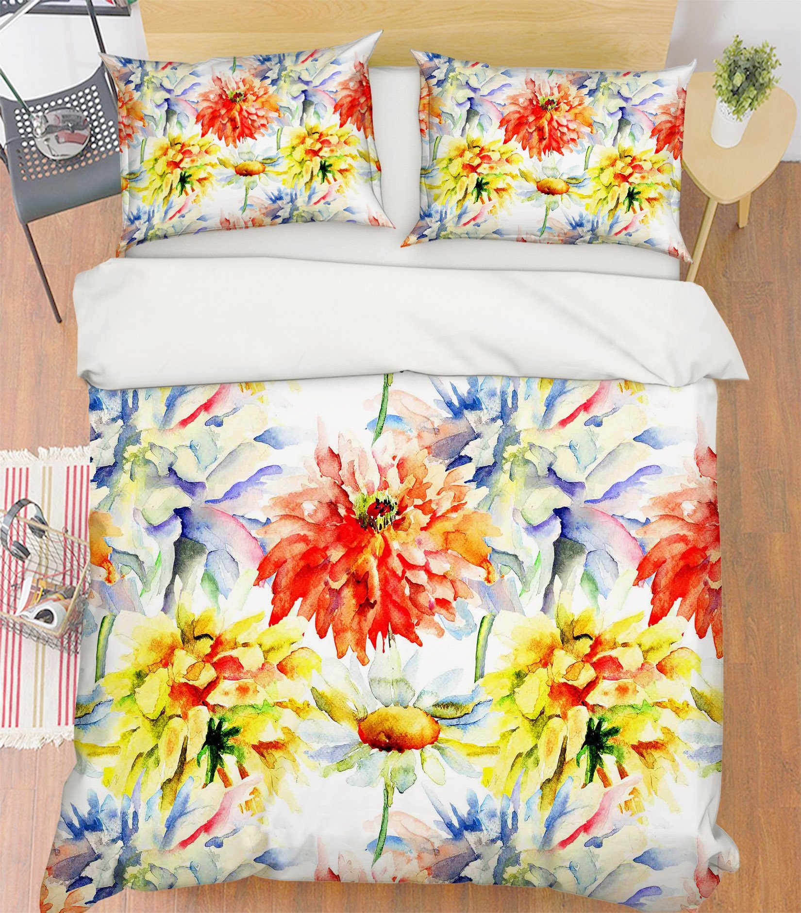 3D Watercolor Flowers 349 Bed Pillowcases Quilt Wallpaper AJ Wallpaper 