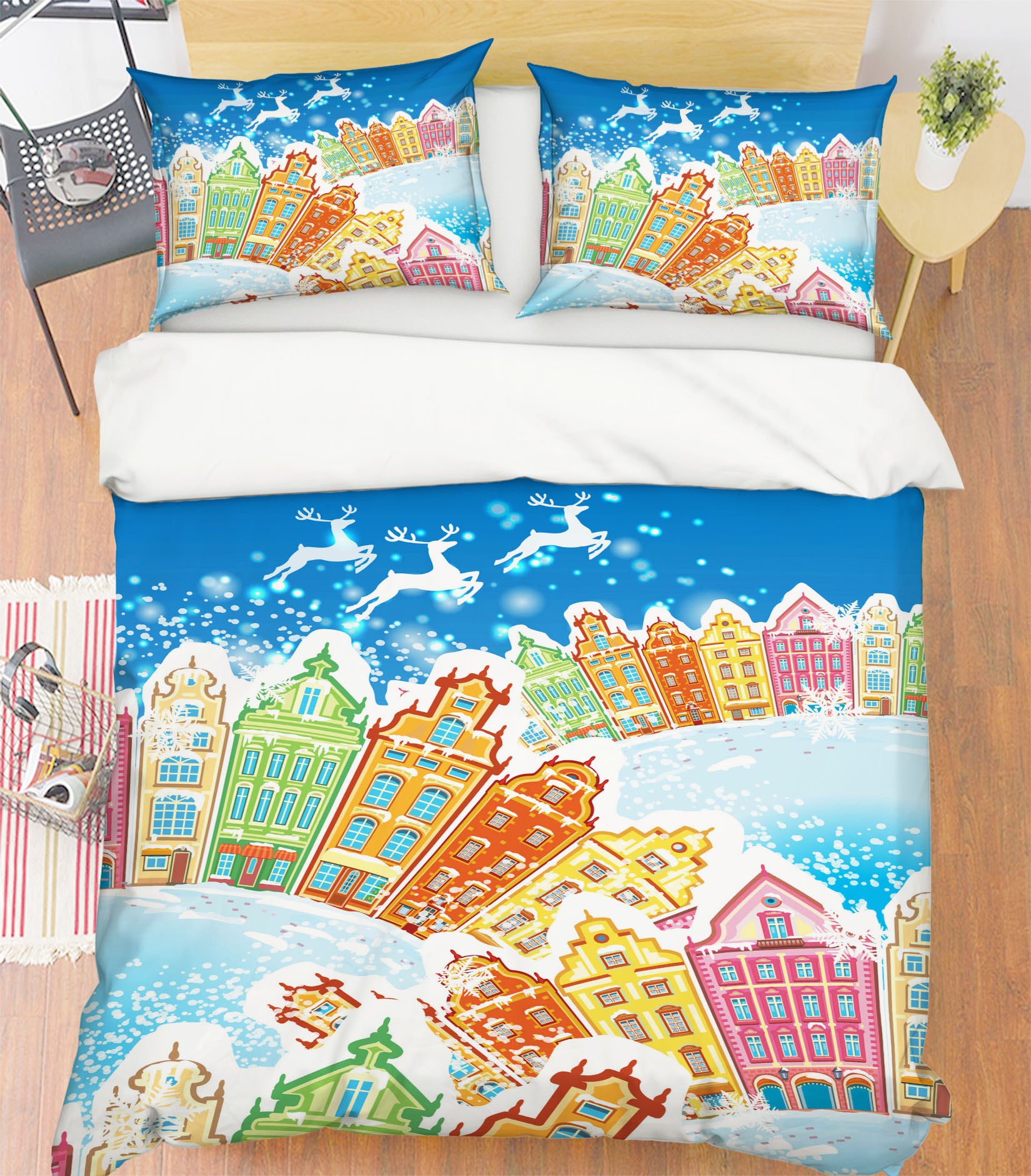 3D Colorful Houses 51088 Christmas Quilt Duvet Cover Xmas Bed Pillowcases