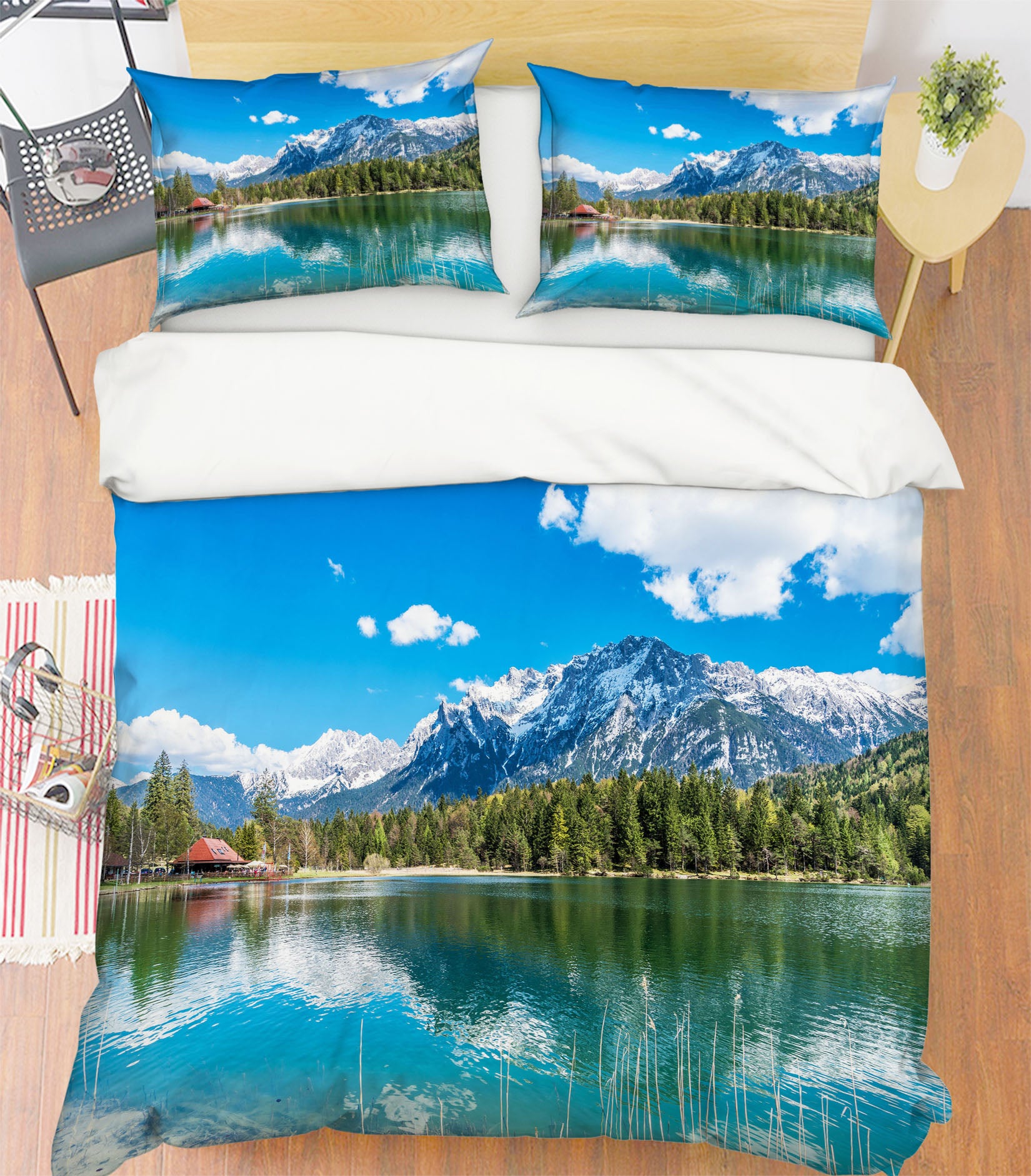 3D Snow Mountain Lake 60092 Bed Pillowcases Quilt