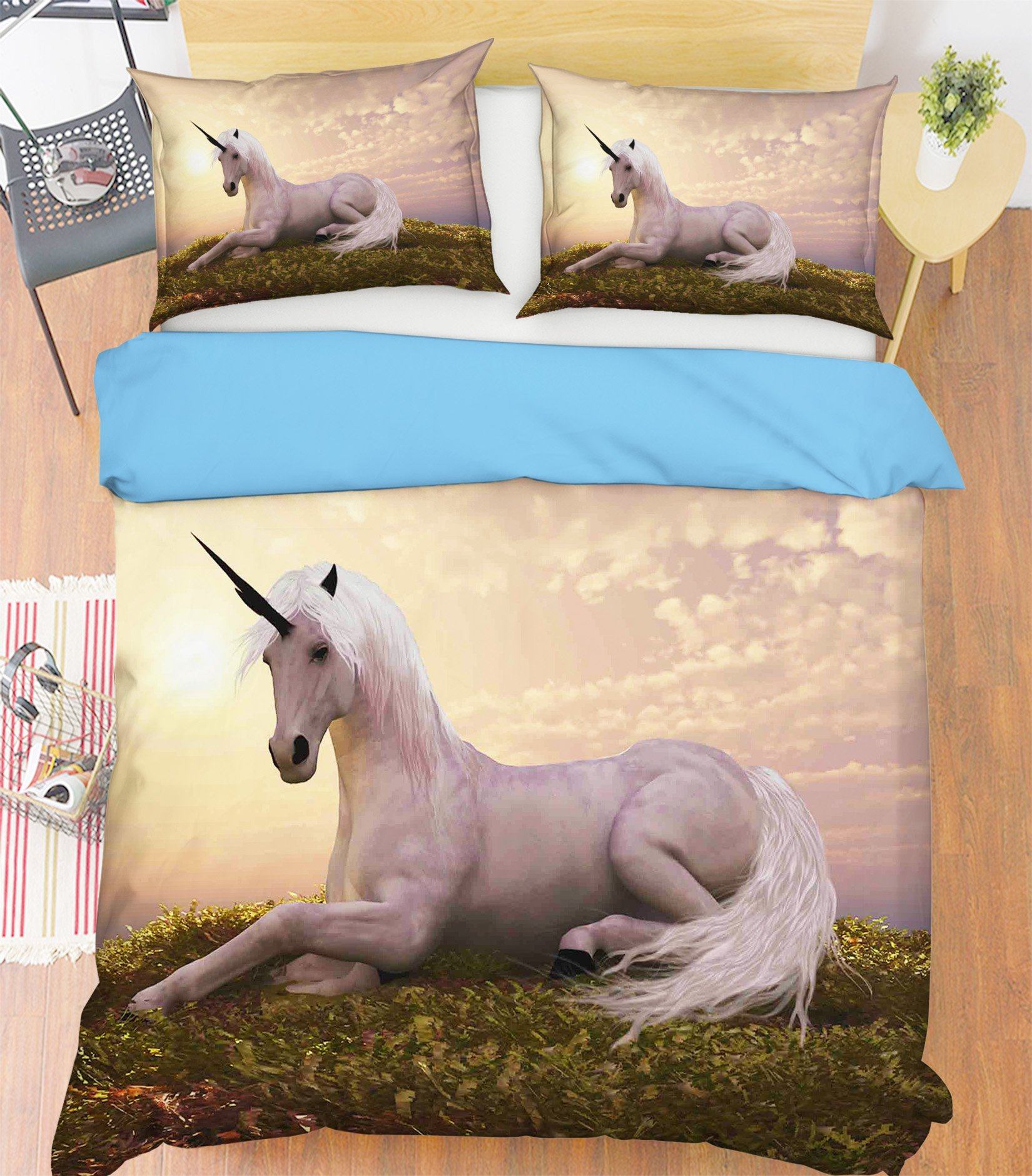 3D Sunset Lawn Unicorn 030 Bed Pillowcases Quilt Wallpaper AJ Wallpaper 