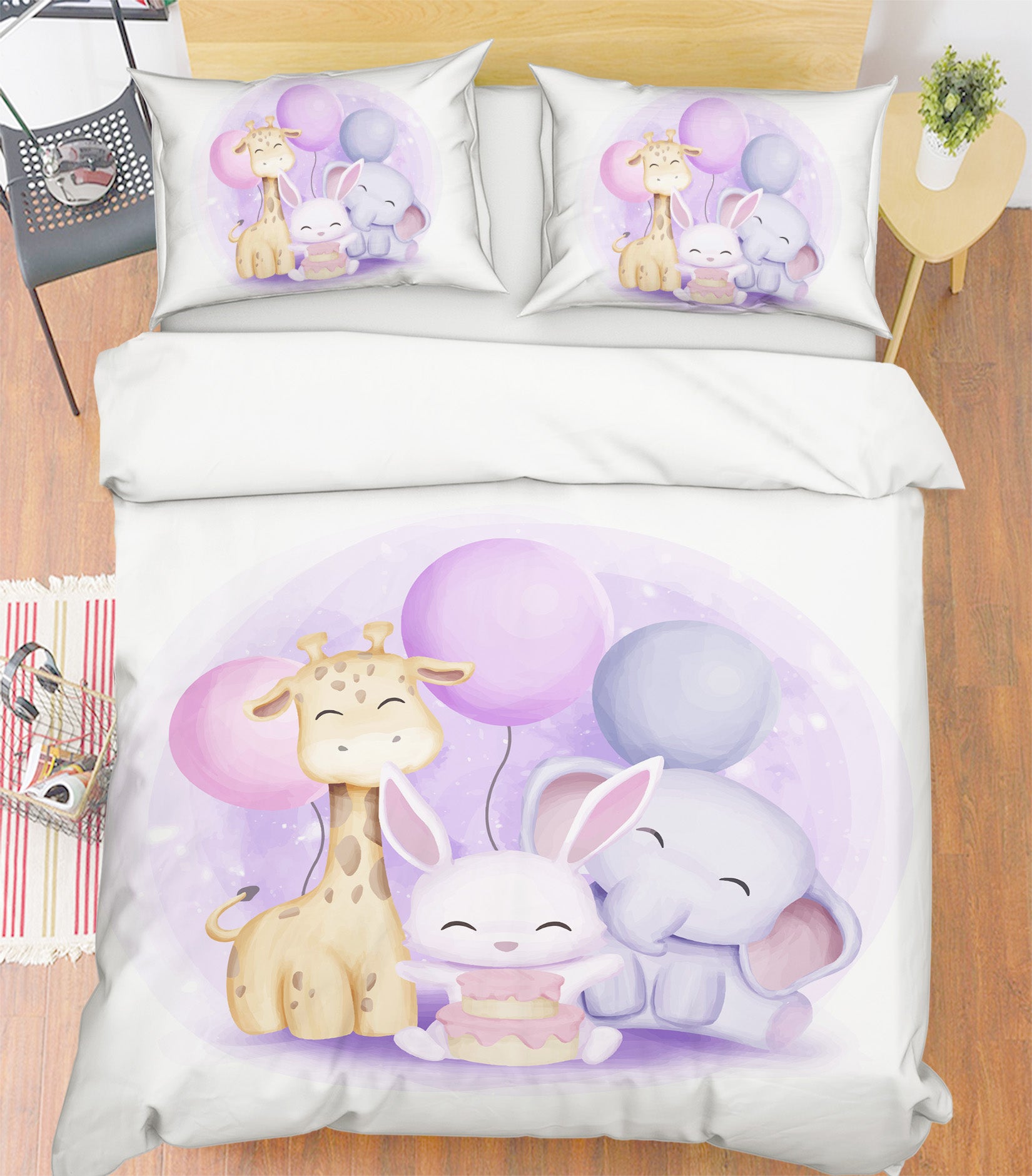 3D Giraffe Rabbit Elephant 59045 Bed Pillowcases Quilt