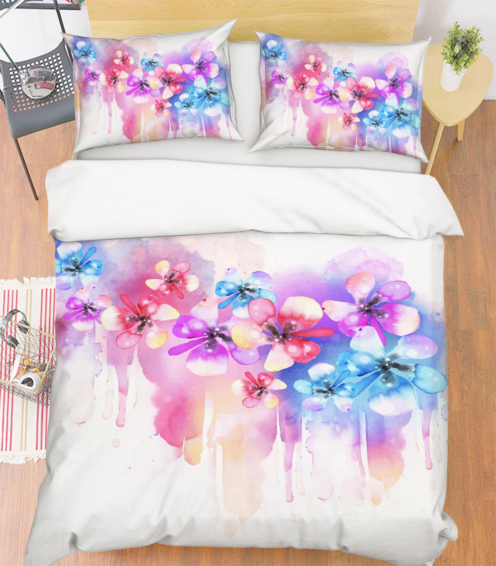 3D Watercolor Flowers 60174 Bed Pillowcases Quilt