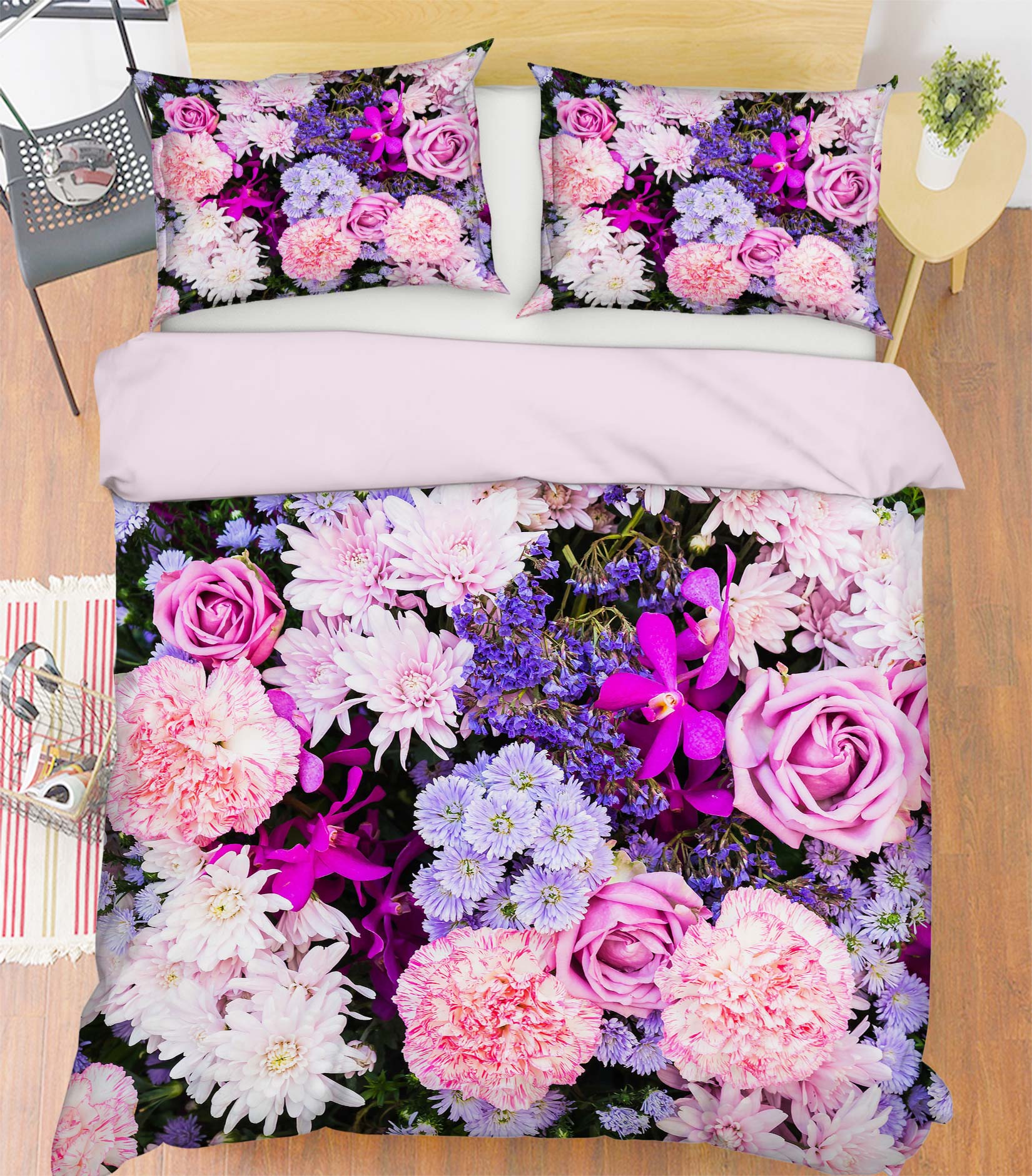 3D Purple Flowers 59106 Bed Pillowcases Quilt