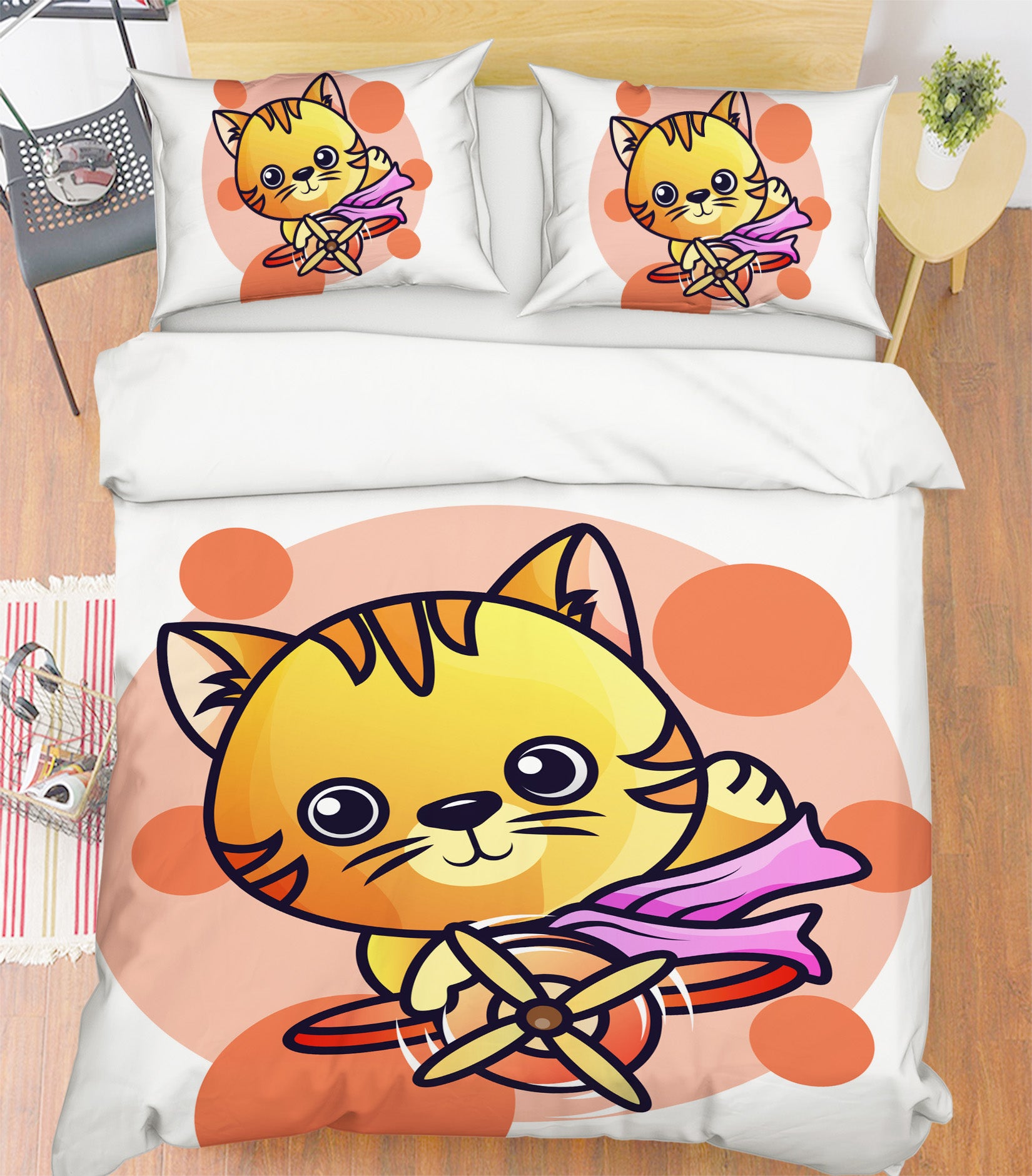 3D Yellow Cat Airplane 59021 Bed Pillowcases Quilt