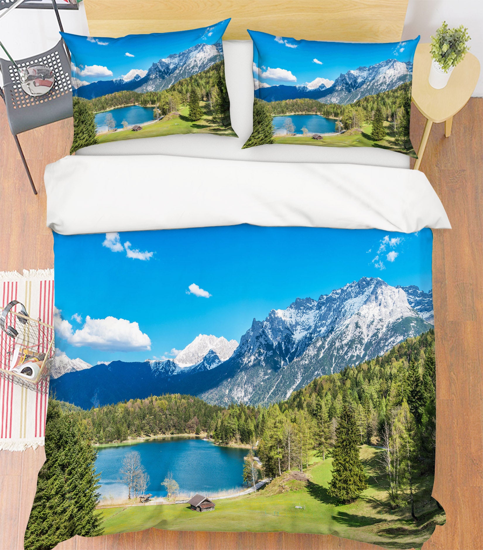 3D Snow Mountain Lake 60094 Bed Pillowcases Quilt
