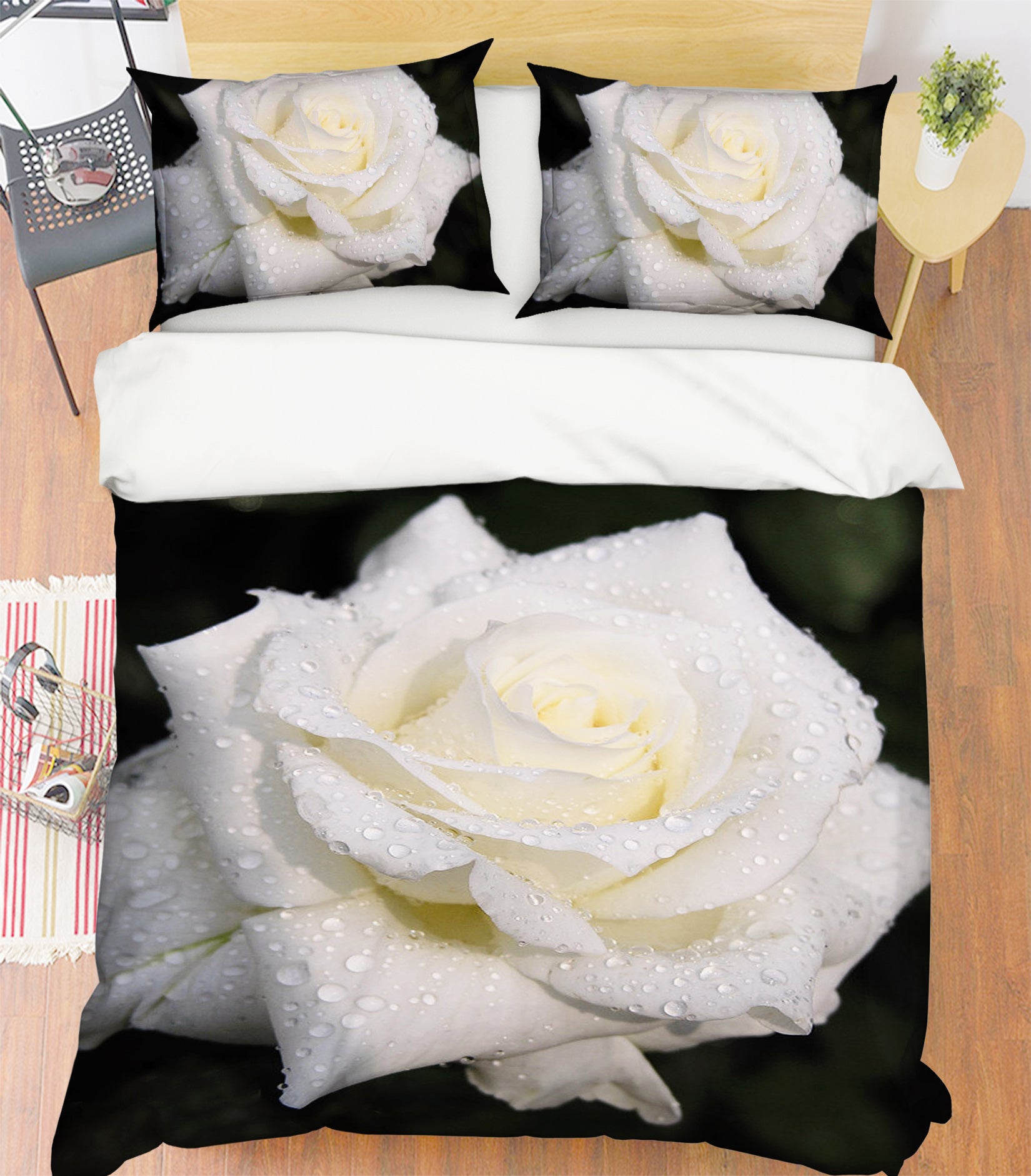 3D White Rose 097 Bed Pillowcases Quilt