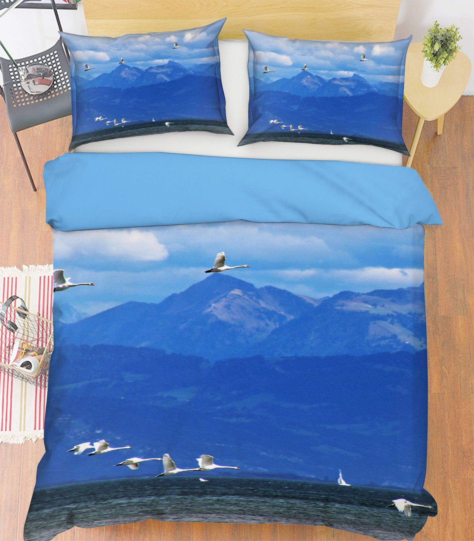 3D Mountains Flying White Crane 1939 Bed Pillowcases Quilt Quiet Covers AJ Creativity Home 