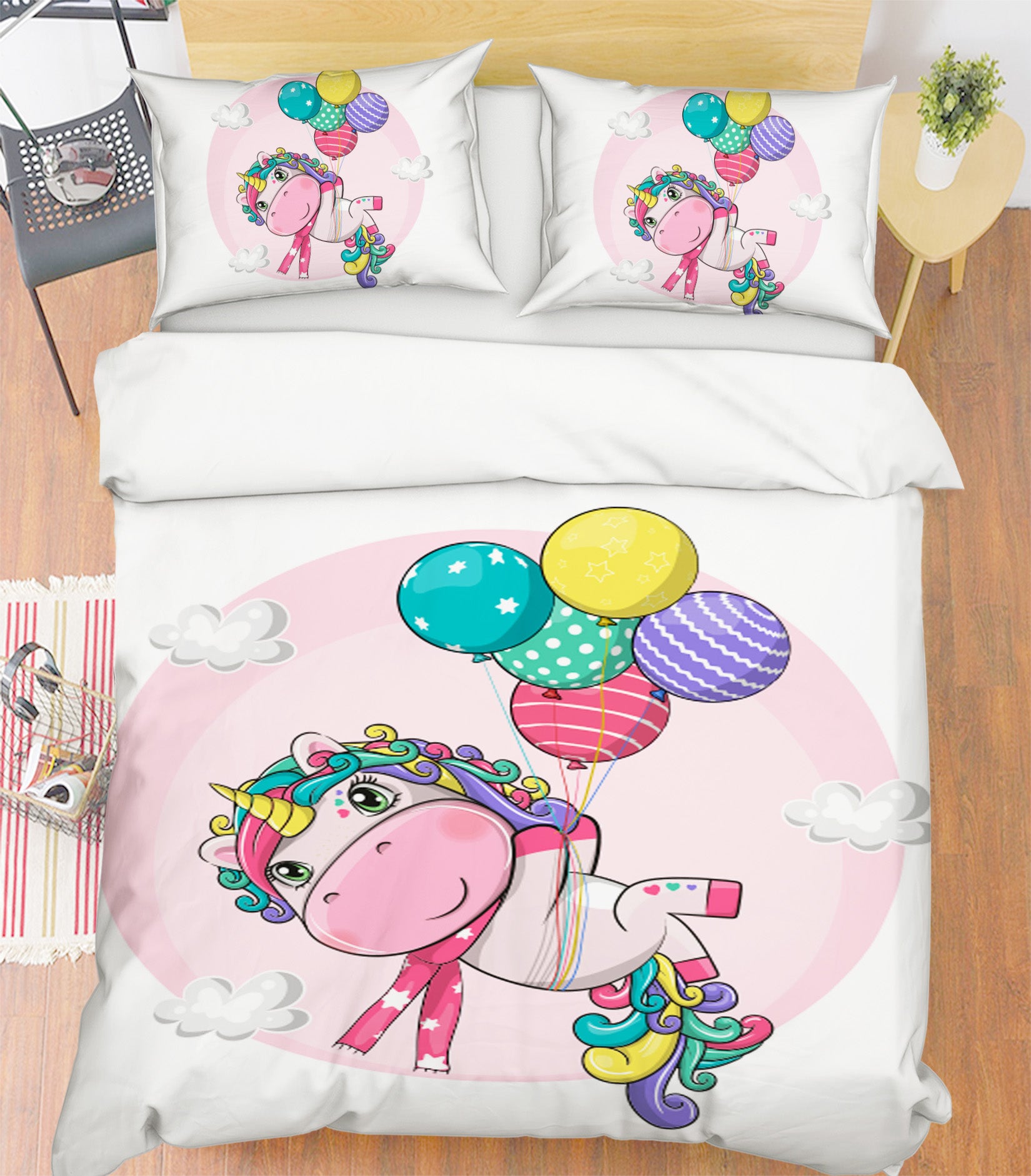 3D Cartoon Colorful Balloon Unicorn 59038 Bed Pillowcases Quilt