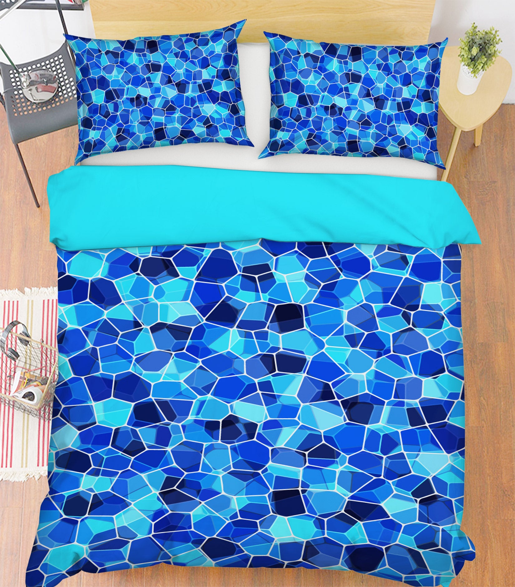 3D Blue Hexagon 14005 Bed Pillowcases Quilt