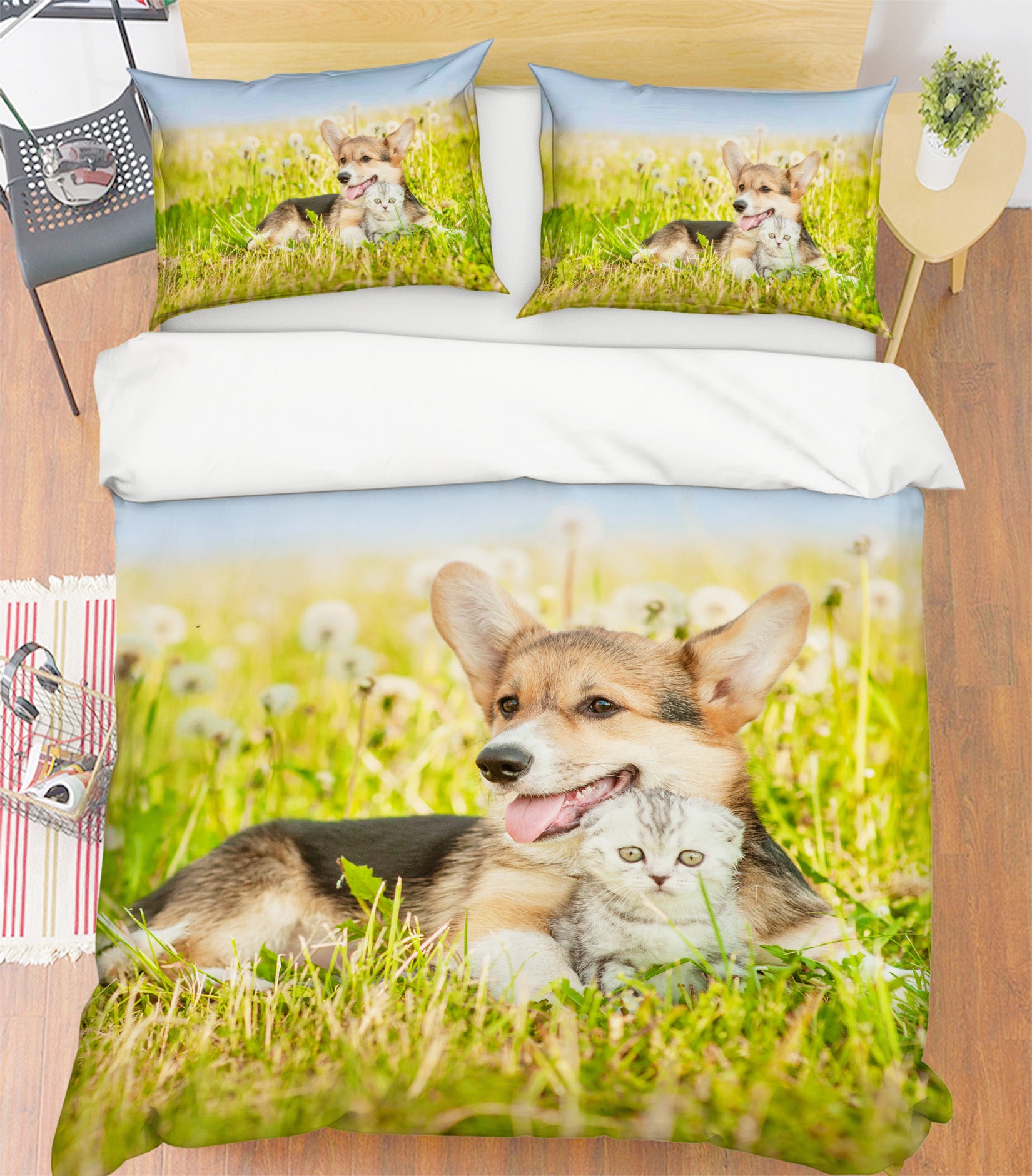 3D Corgi Grassland 14209 Bed Pillowcases Quilt