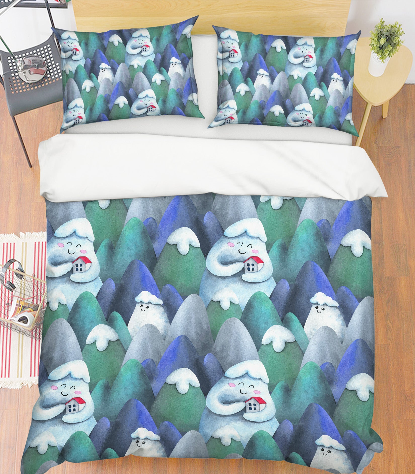 3D Cartoon Snow Mountain Pattern 61008 Bed Pillowcases Quilt