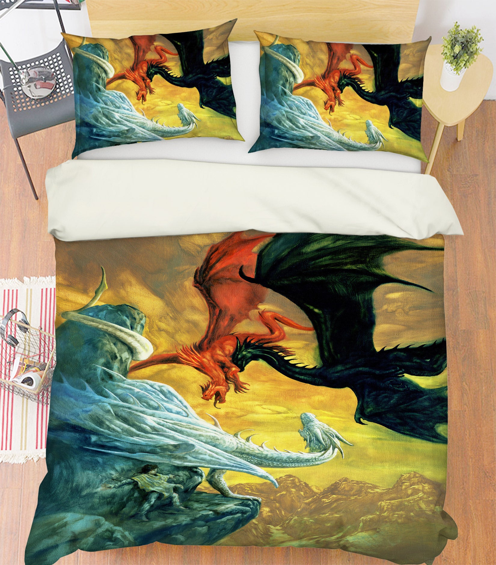 3D Black Red White Dragon 6228 Ciruelo Bedding Bed Pillowcases Quilt