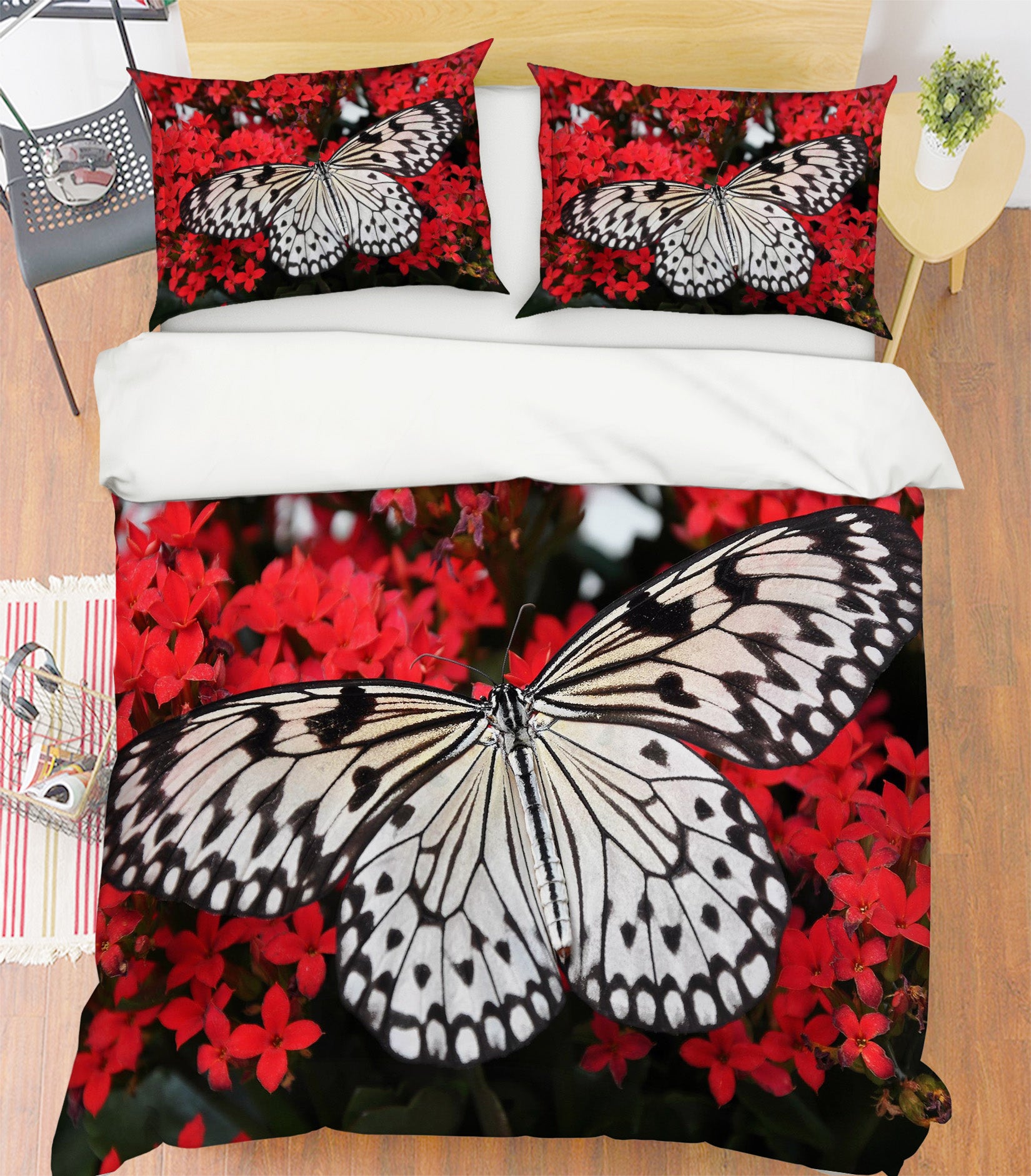 3D Red Flower Butterfly 038 Bed Pillowcases Quilt
