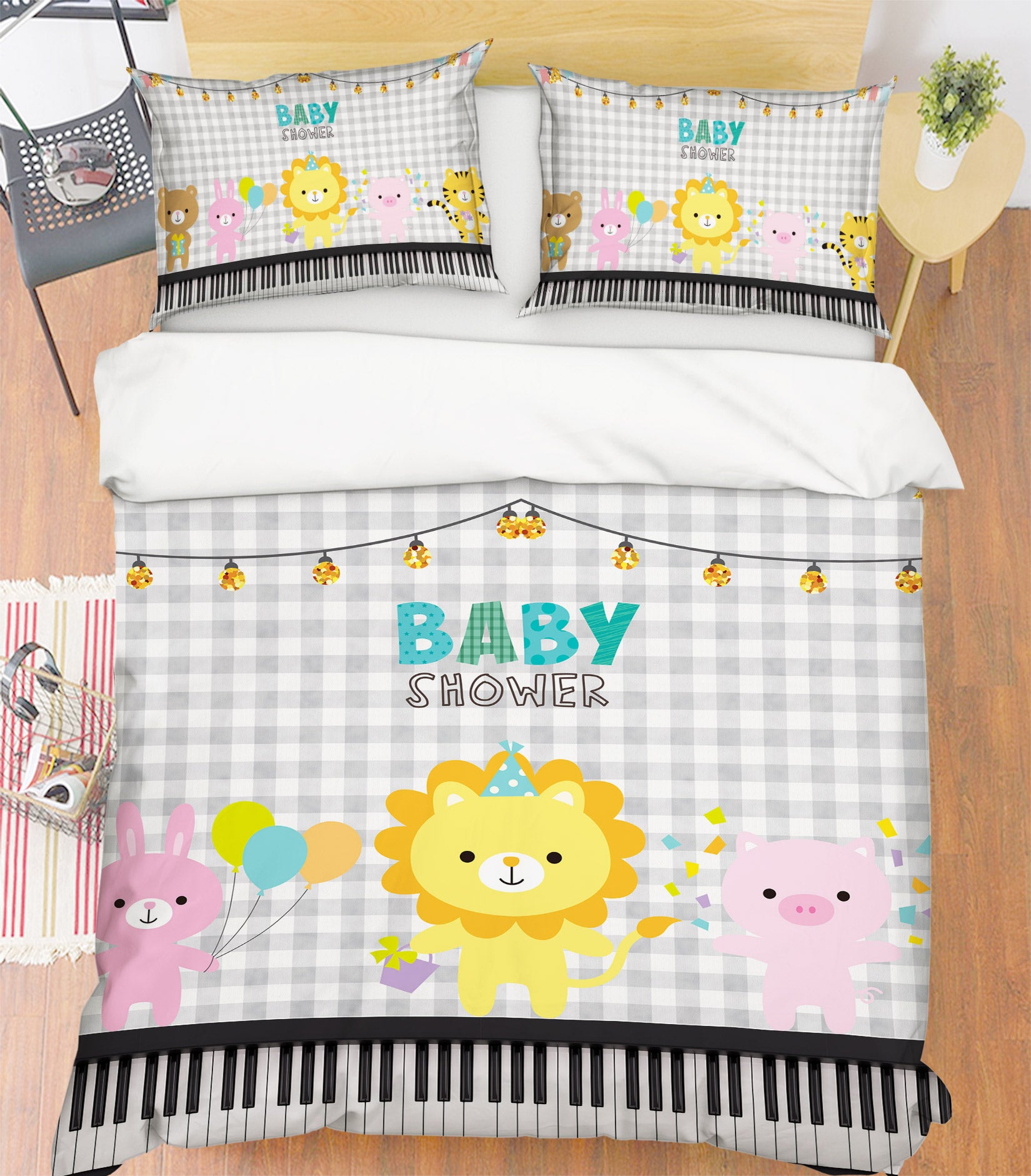 3D Cartoon Lion Bunny 13146 Bed Pillowcases Quilt