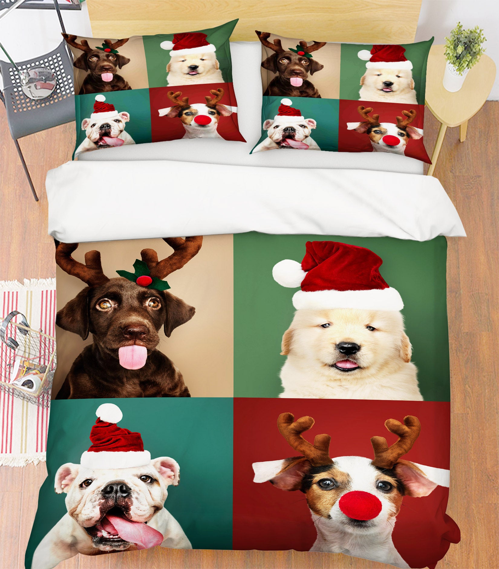 3D Dog With Hat 51060 Christmas Quilt Duvet Cover Xmas Bed Pillowcases