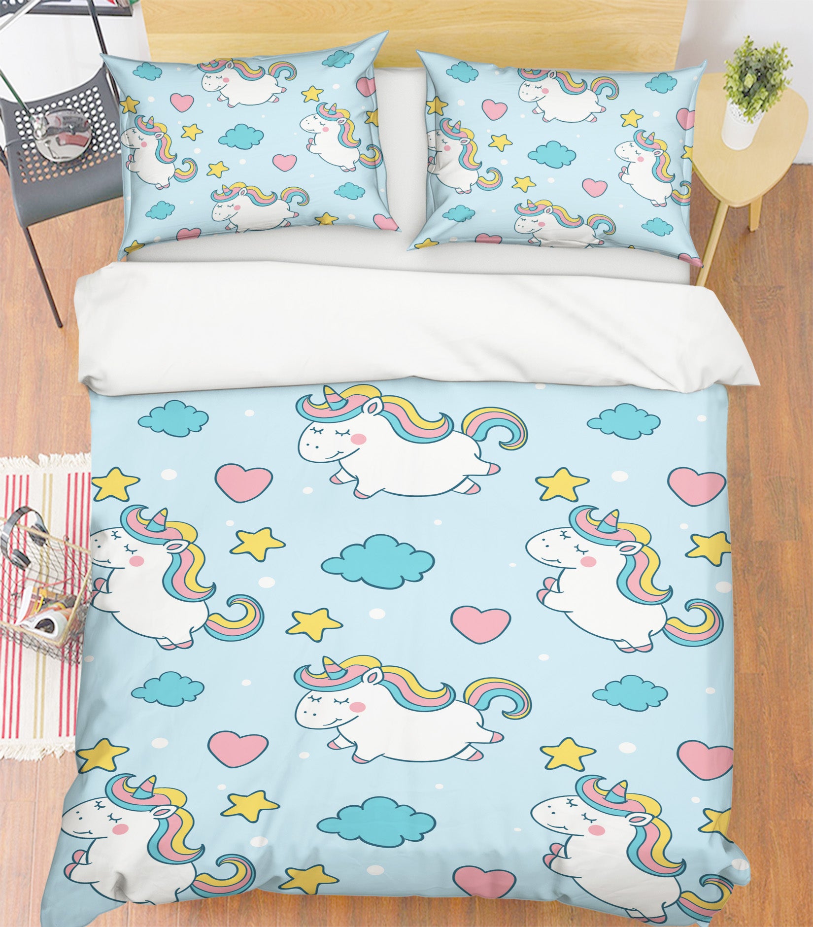 3D Heart Cloud Fat Unicorn 61042 Bed Pillowcases Quilt