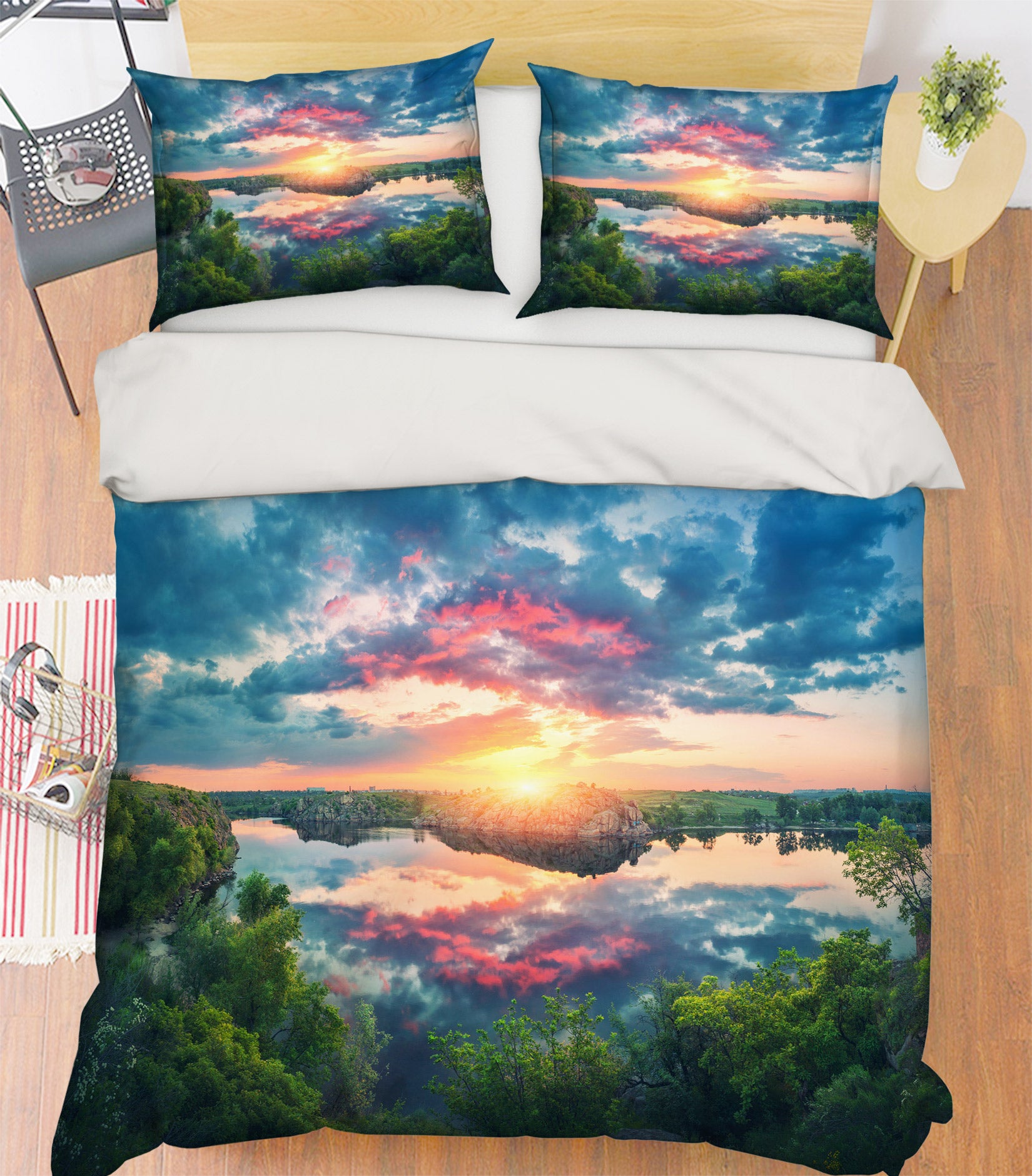 3D Sky Reflection Tree 59126 Bed Pillowcases Quilt