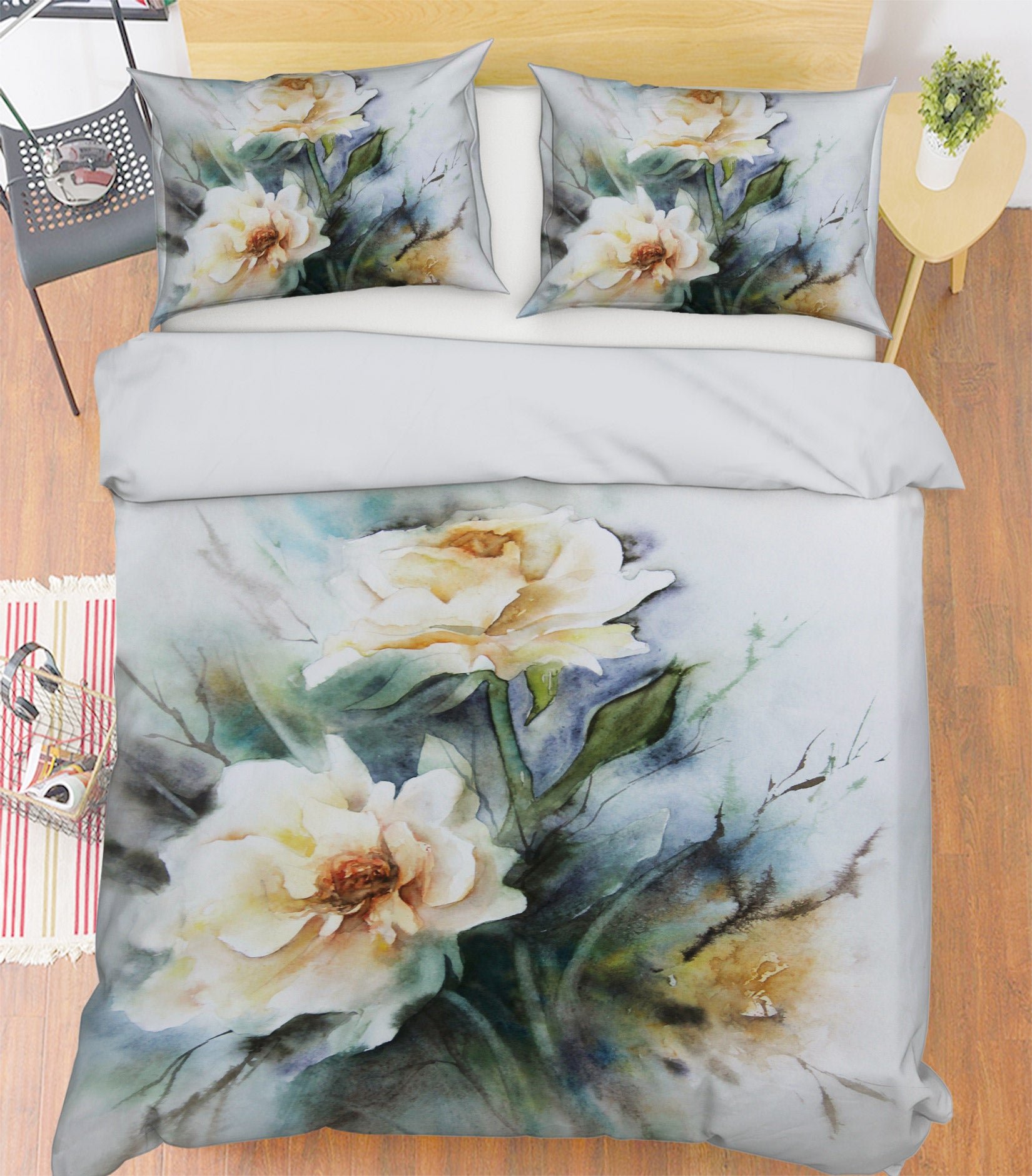 3D White Flowers 16090 Bed Pillowcases Quilt