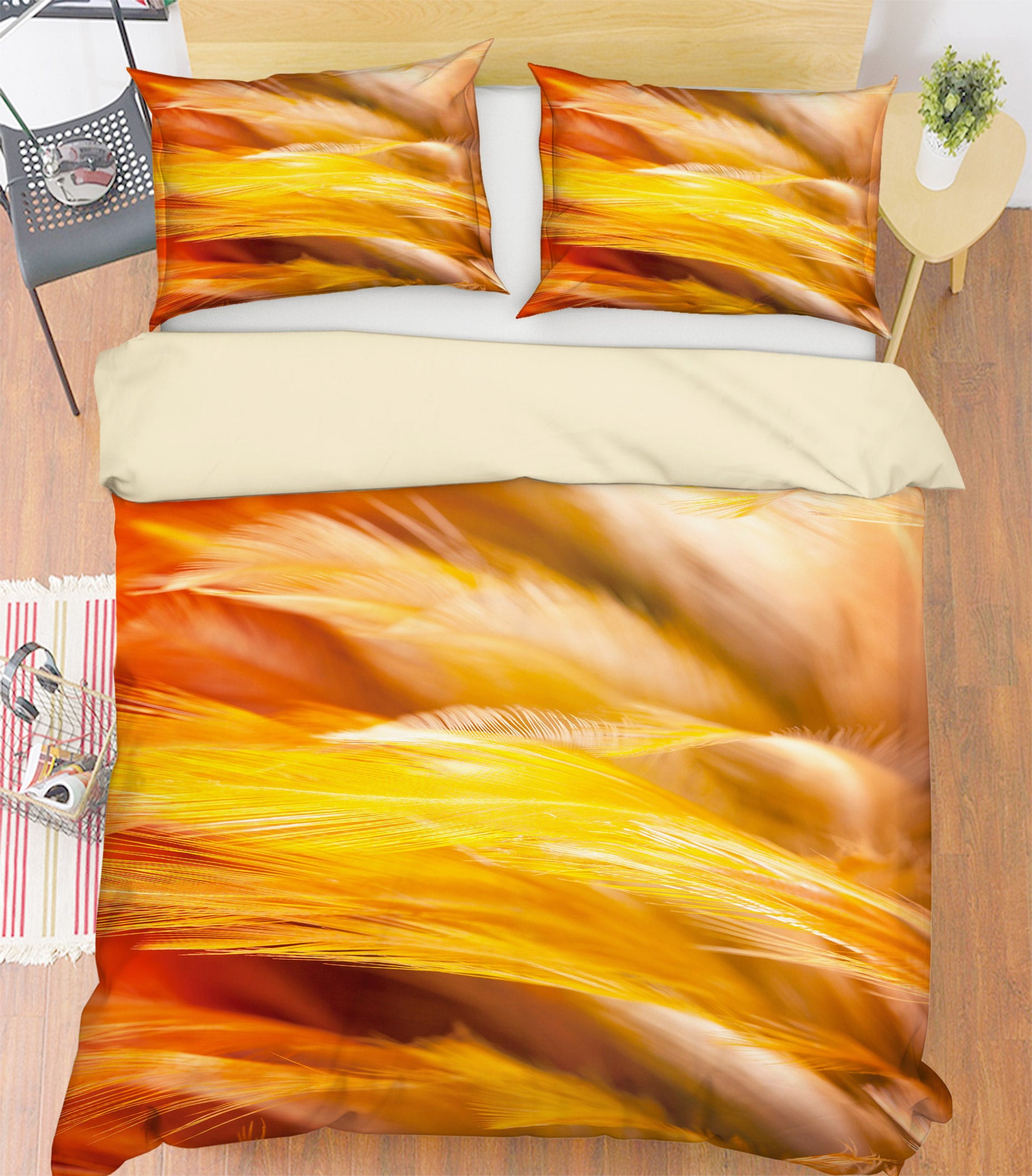 3D Golden Feather 60040 Bed Pillowcases Quilt