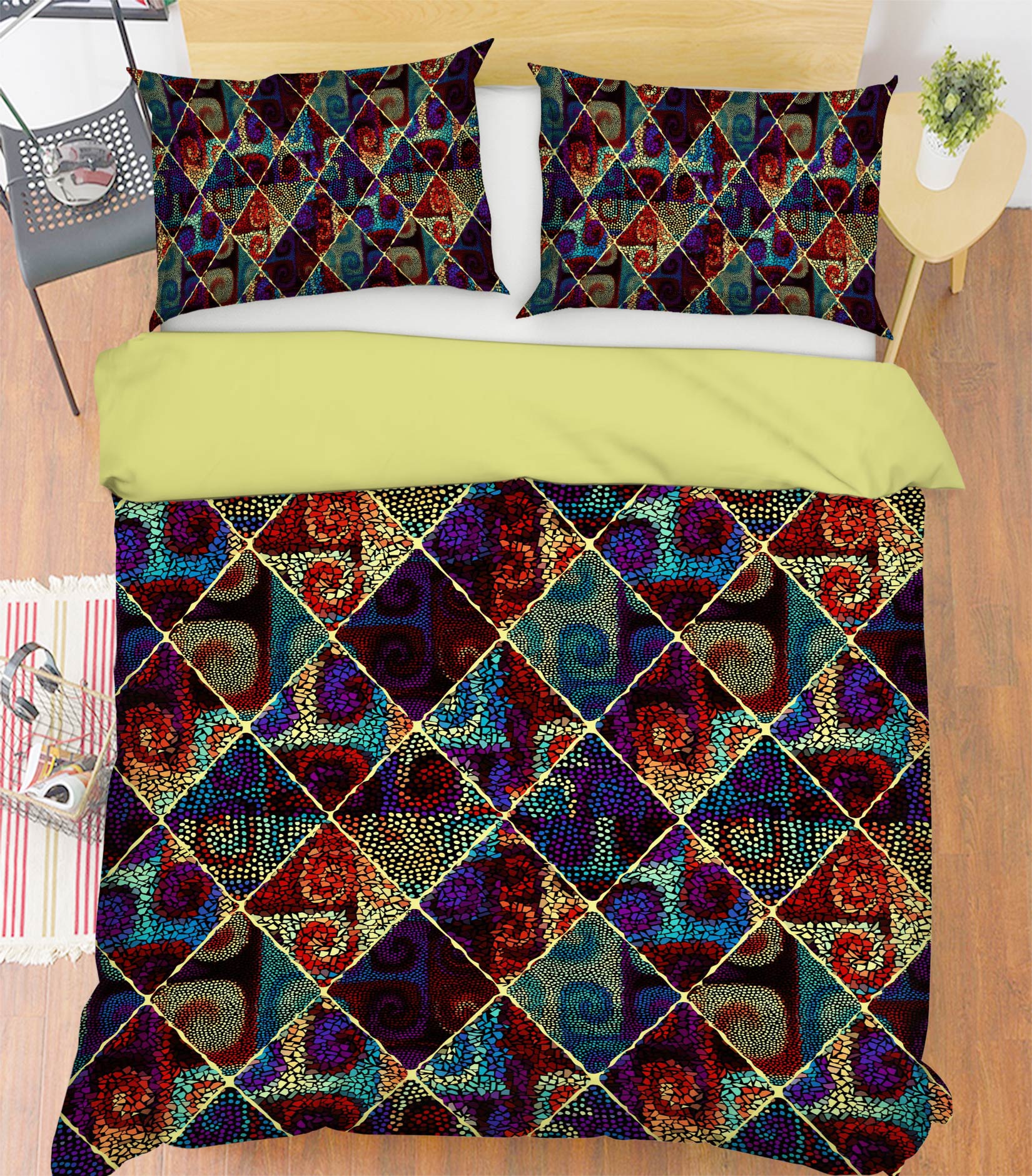 3D Square Pattern 14072 Bed Pillowcases Quilt