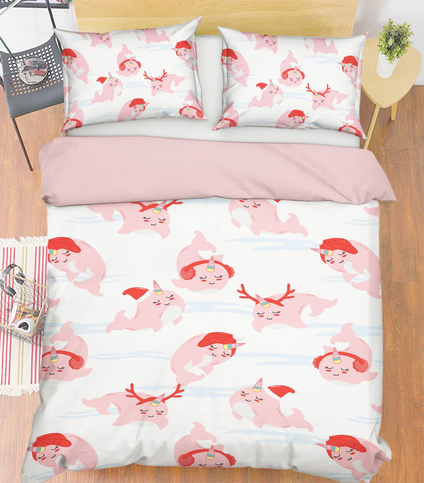 3D Pink Whale 61086 Bed Pillowcases Quilt