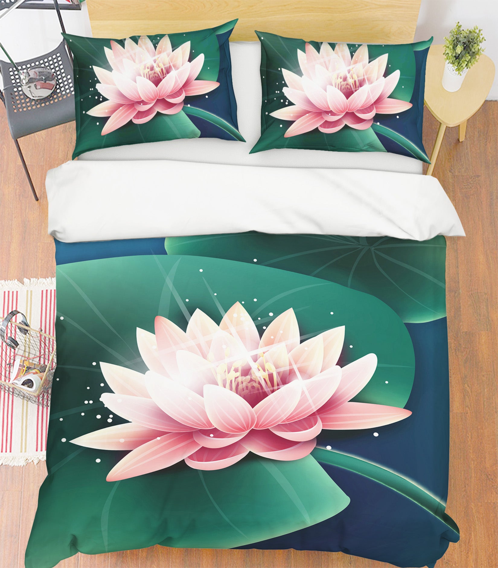 3D Lotus Leaf 100 Bed Pillowcases Quilt