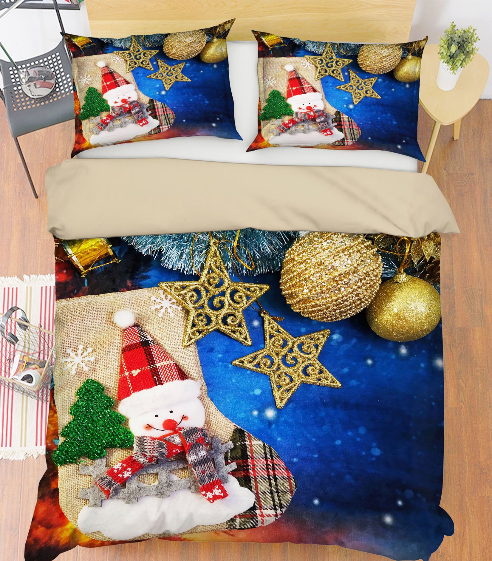 3D Snowman Five-Pointed Star 51049 Christmas Quilt Duvet Cover Xmas Bed Pillowcases