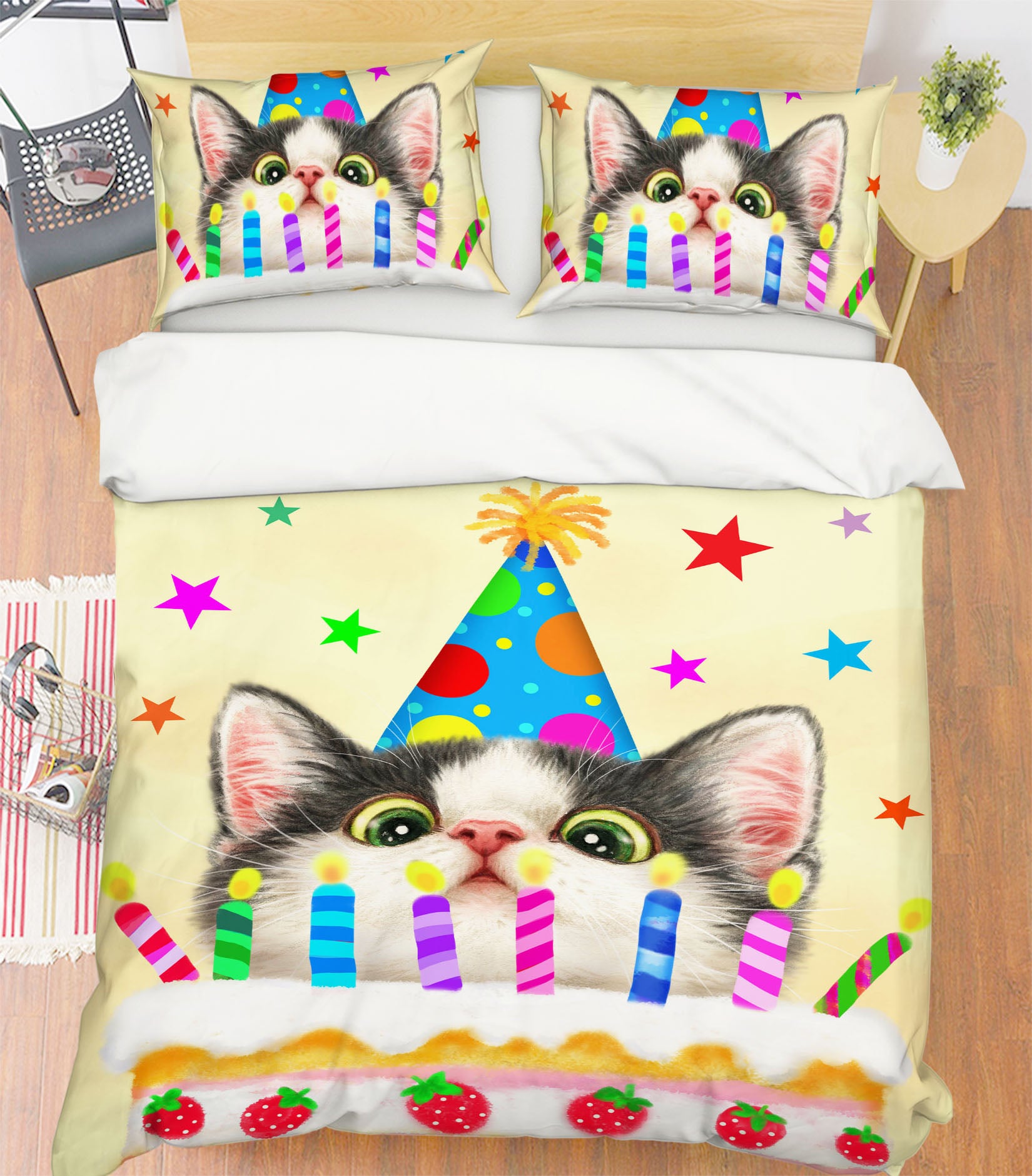 3D Birthday Cat 5817 Kayomi Harai Bedding Bed Pillowcases Quilt Cover Duvet Cover