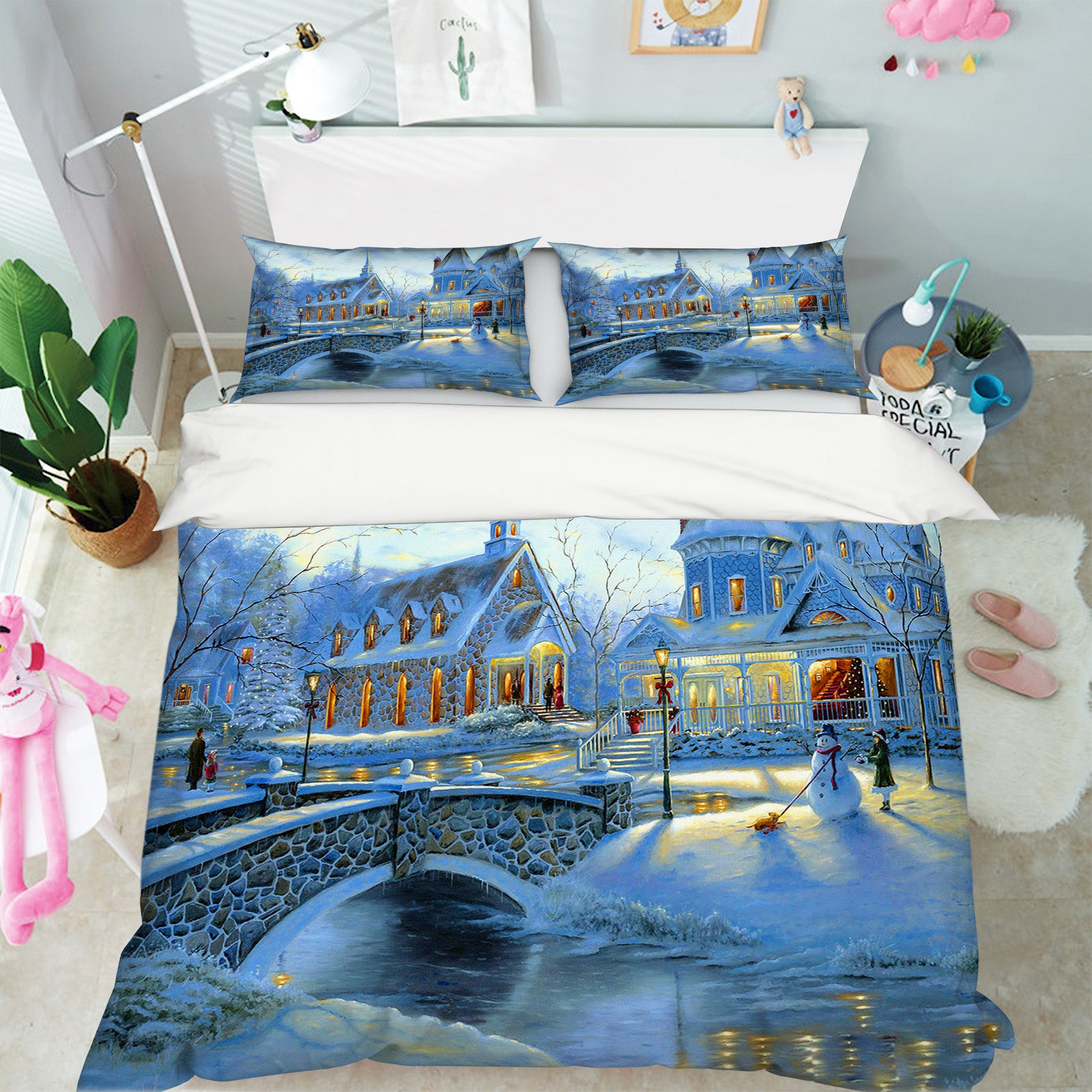 3D Snowy House 45009 Christmas Quilt Duvet Cover Xmas Bed Pillowcases