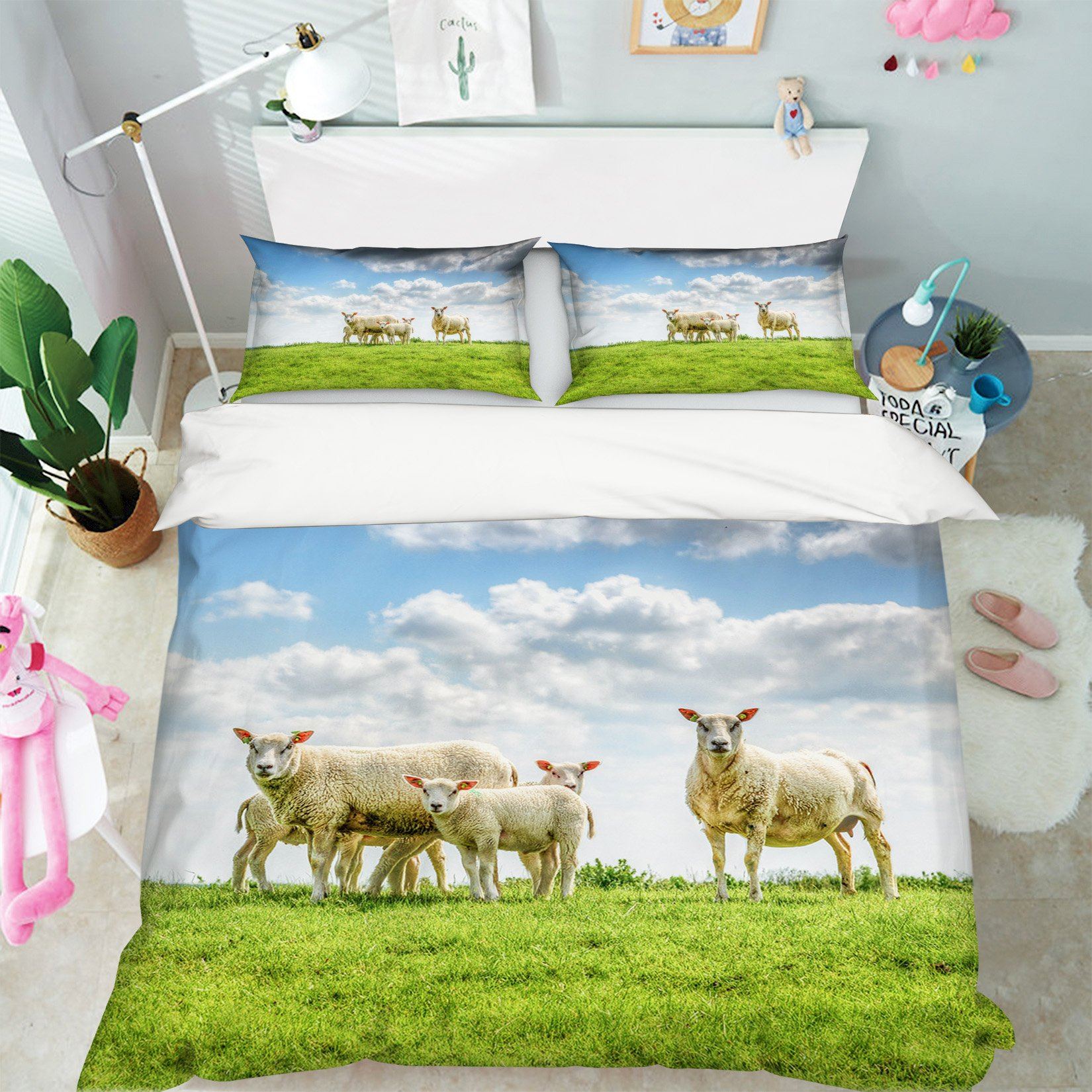 3D Sheep Grassland 1993 Bed Pillowcases Quilt Quiet Covers AJ Creativity Home 