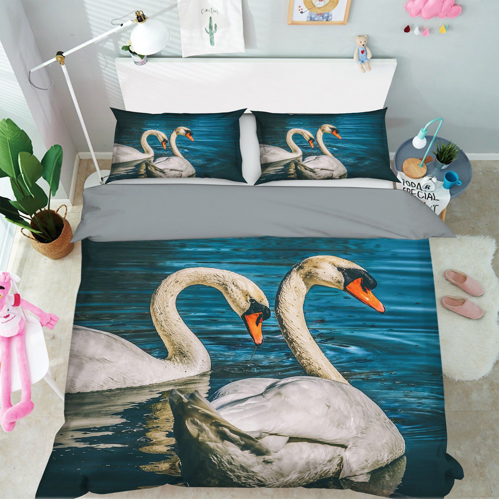 3D Goose Swimming 1998 Bed Pillowcases Quilt Quiet Covers AJ Creativity Home 
