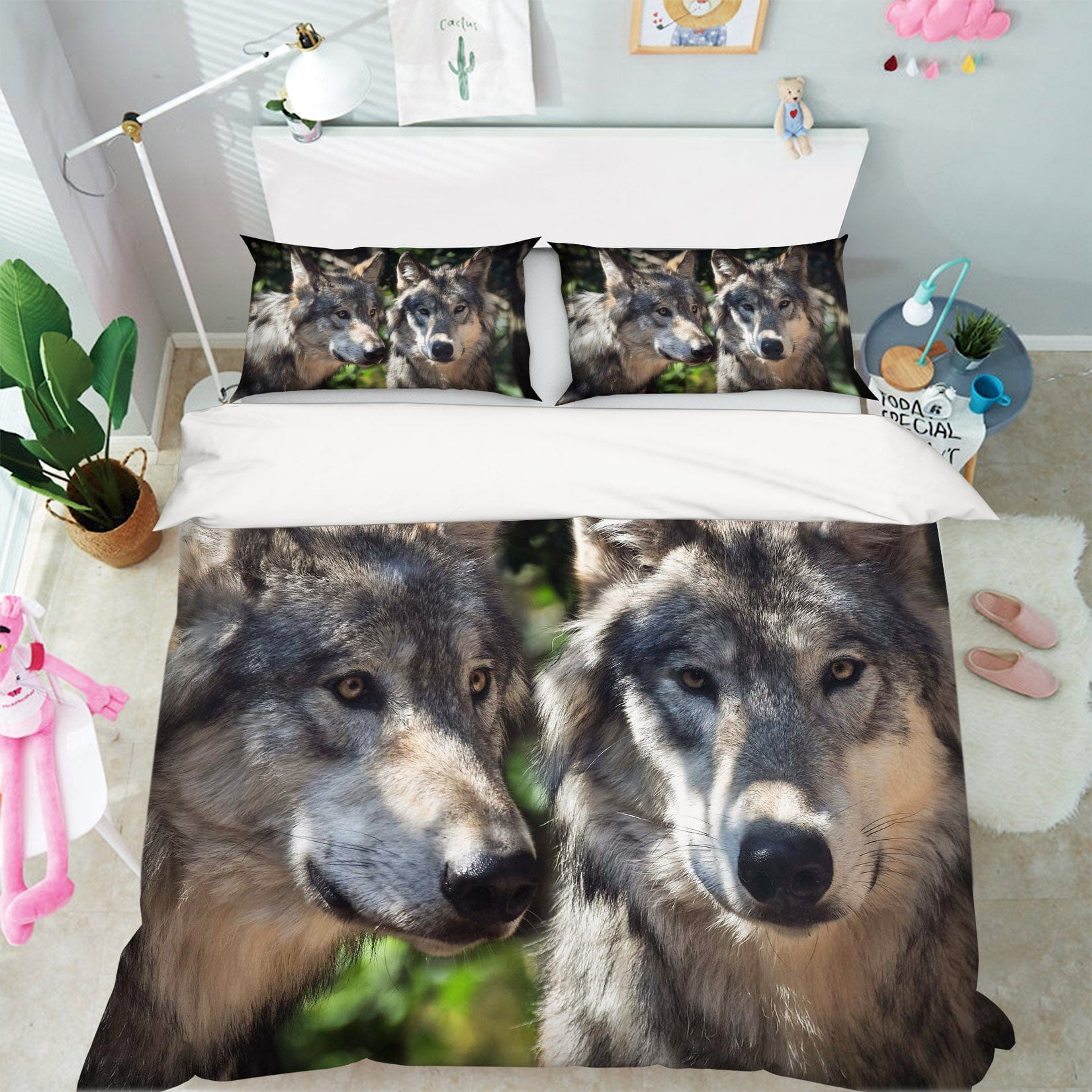 3D Wild Wolf 1956 Bed Pillowcases Quilt Quiet Covers AJ Creativity Home 